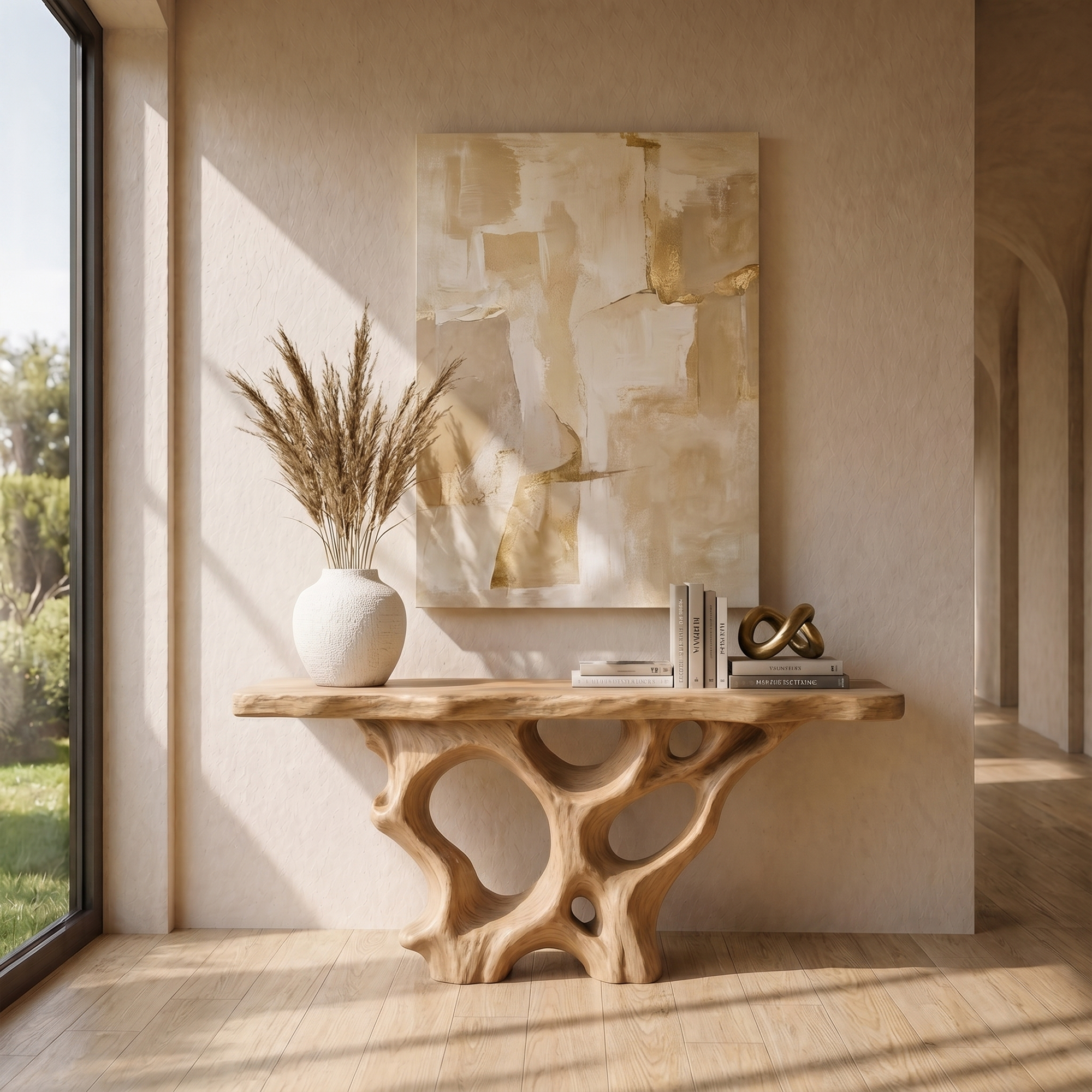 Organic Unique Console Table With Sculptural Natural Wood Base For Living Room - view 5 of 8
