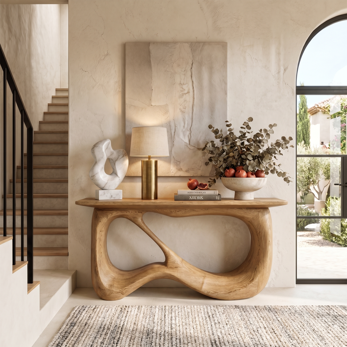 Minimalist Console Table With Flowing Loop Wood Base For Entryway - view 5 of 8