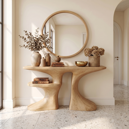 Organic Console Table With Live Edge Countertop And Sculptural Solid Wood Base For Entryway - view 5 of 8