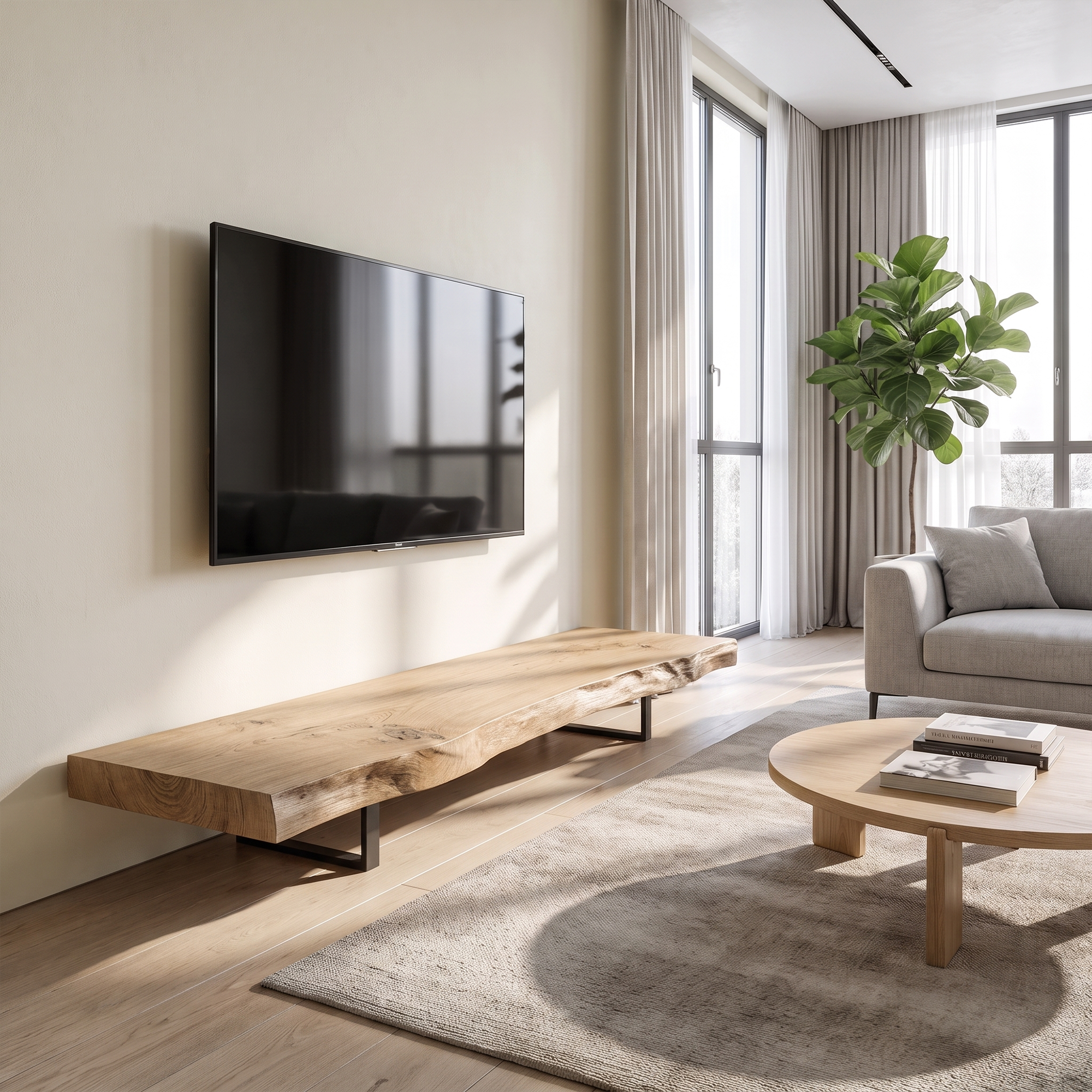 Mid Century TV Console Live Edge Wood Master Bedroom - view 5 of 8
