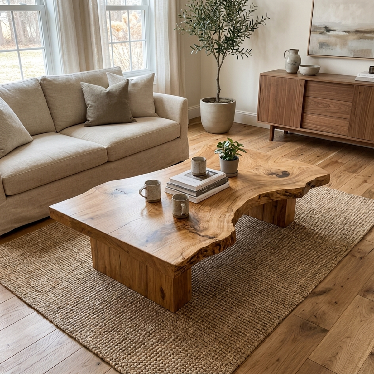 Rustic Sculptural Coffee Table Modern Living Room Display - view 5 of 8