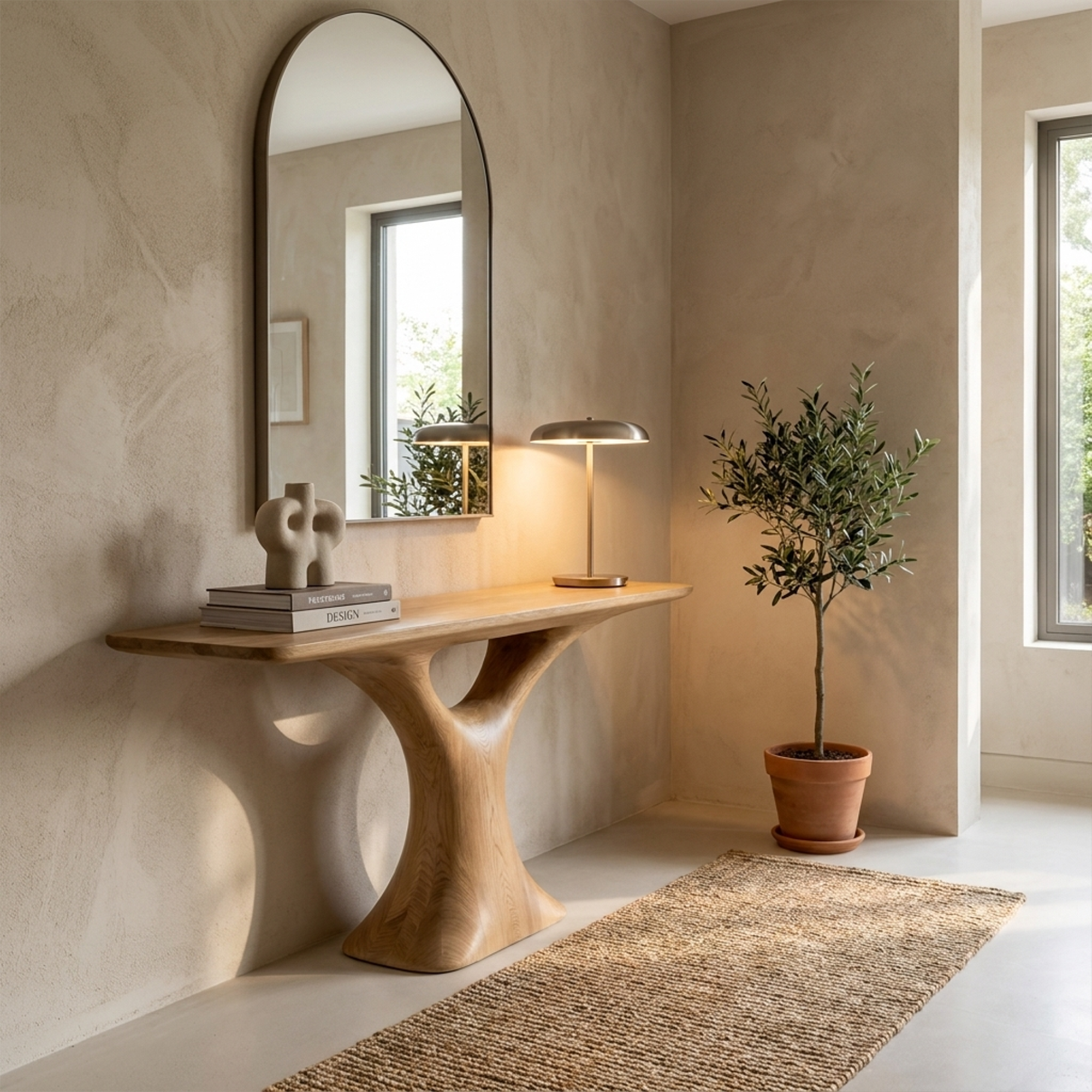 Mid Century Entry Table Smooth Sculptural Form Luxury Welcome Area - view 5 of 8