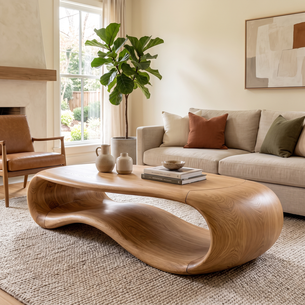 Modern Sculptural Solid Wood Coffee Table For Living Room - view 5 of 8