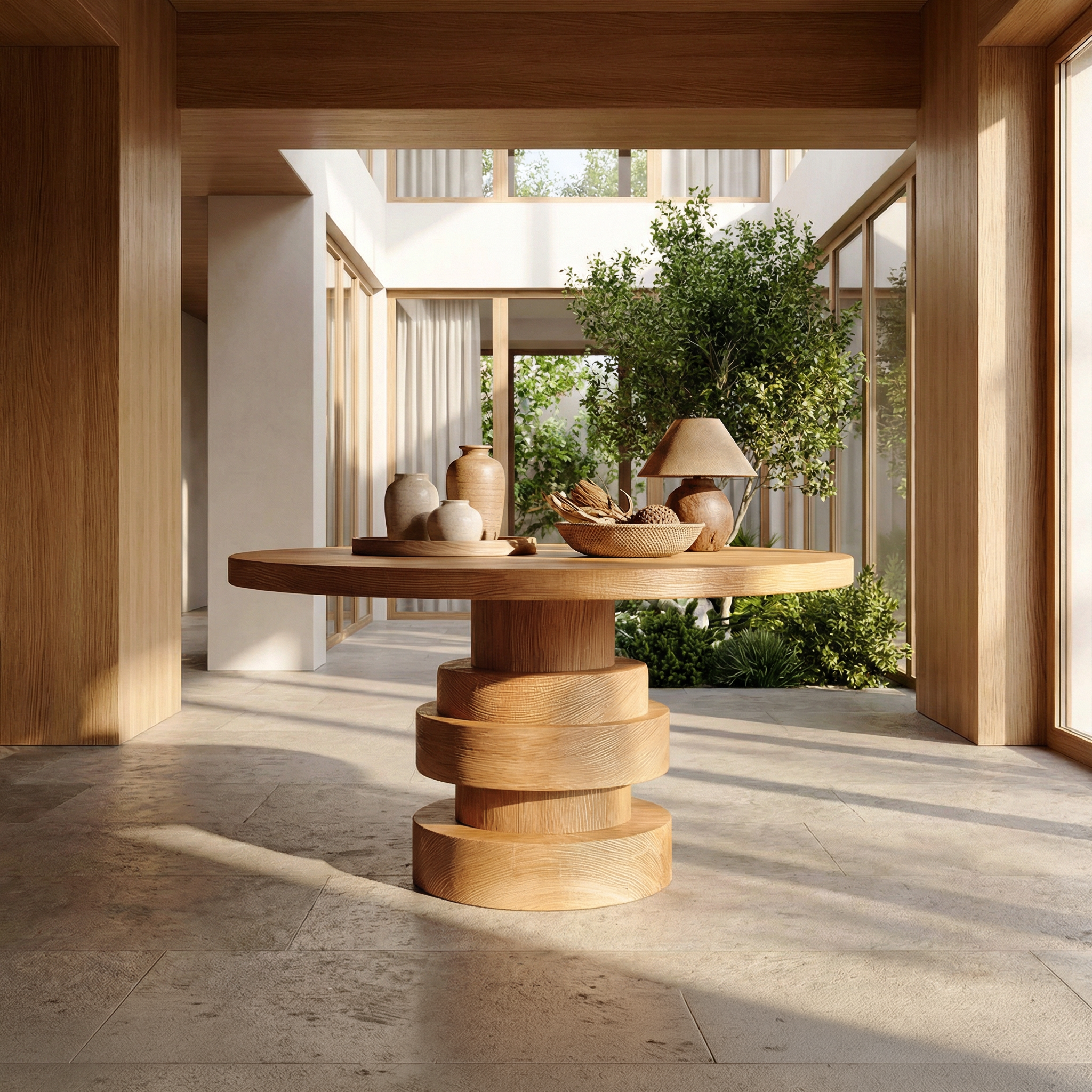 Modern Luxury Stacked Base Round Entryway Table For Entryway And Lobby - view 5 of 8