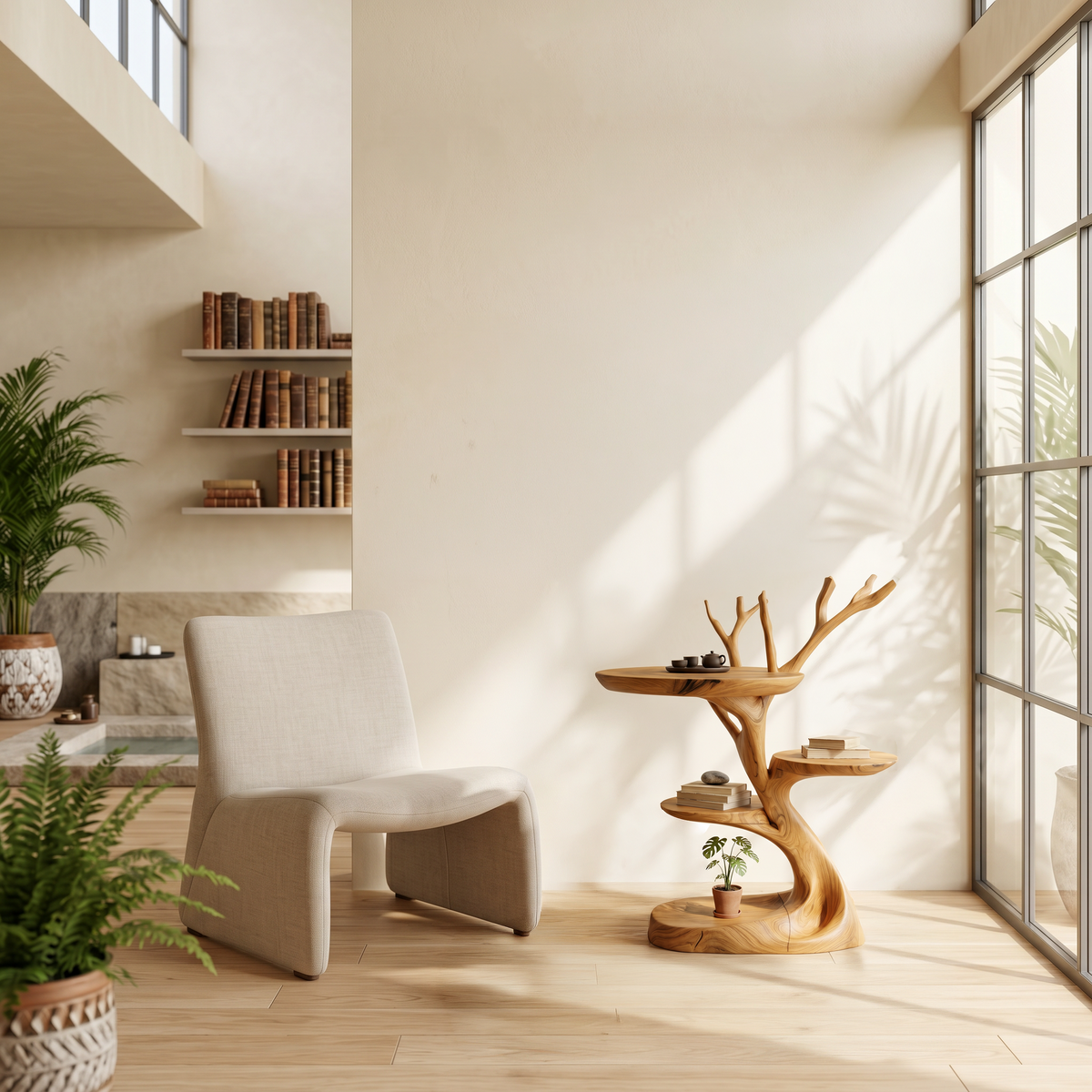 Rustic End Table With Tree Root Design For Bedroom And Living Room - view 5 of 8