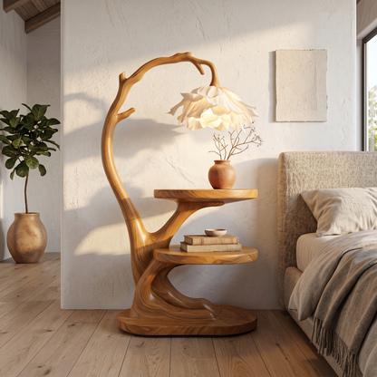 Organic Bedside Table With Sculptural Flower Lamp For Bedroom And Reading Nook - view 5 of 8