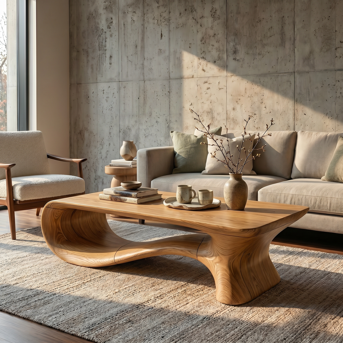 Modern Coffee Table With Flowing Organic Silhouette For Living Room - view 5 of 8