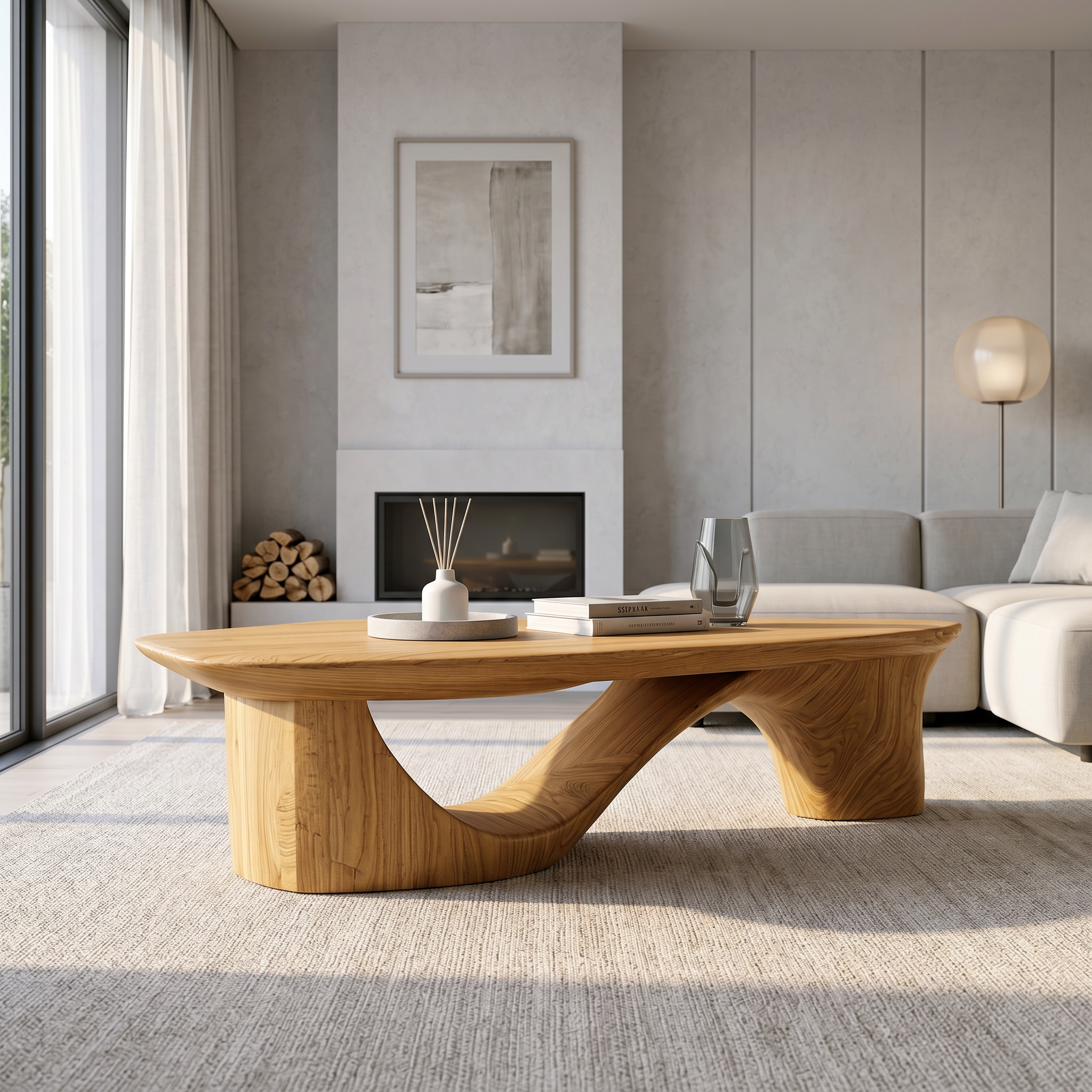 Contemporary Coffee Table With Sculptural Wooden Base For Living Room - view 5 of 8
