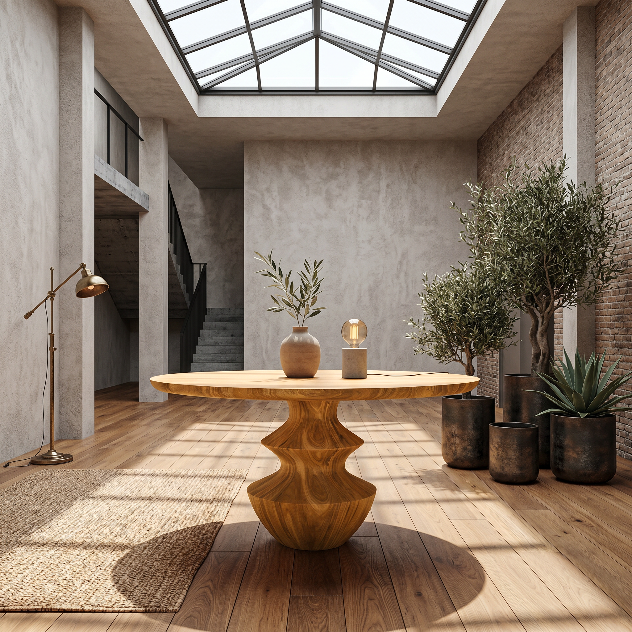 Modern Foyer Table With Sculptural Solid Wood Pedestal Base For Entryway - view 5 of 8