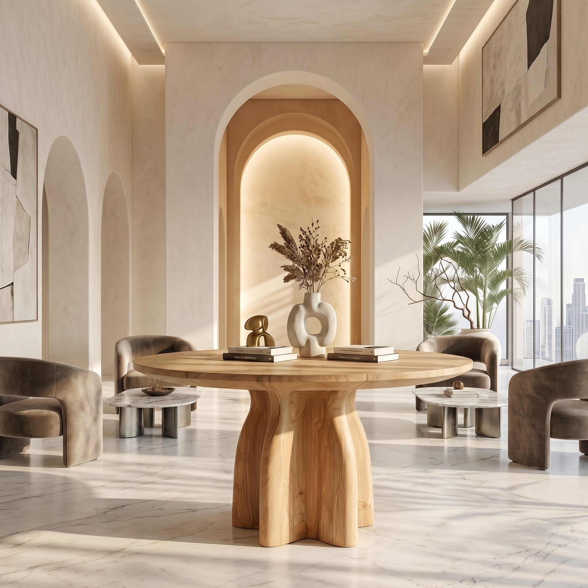 Organic Foyer Table With Sculptural Solid Wood Pedestal Base For Entryway - view 4 of 8