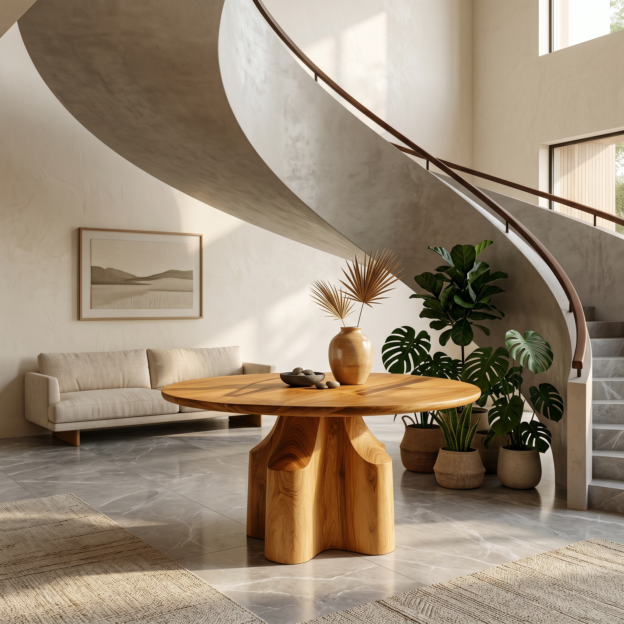 Contemporary Foyer Table With Sculptural Solid Wood Pedestal Base For Entryway And Hallway - view 5 of 8