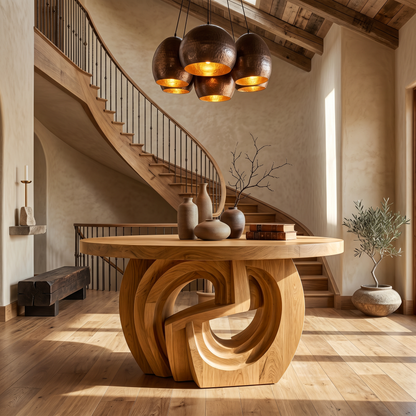 Rustic Foyer Table With Sculptural Ring Pedestal Base For Entryway And Hallway - view 5 of 8