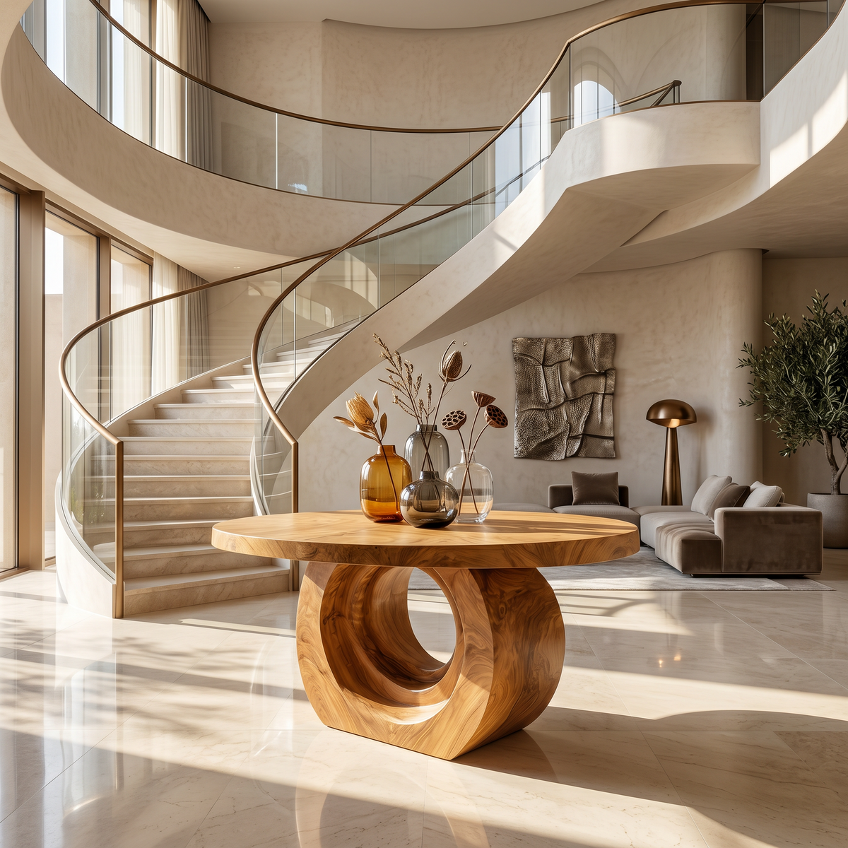 Contemporary Round Foyer Table With Sculptural Open Ring Base For Entryway And Hallway - view 5 of 8