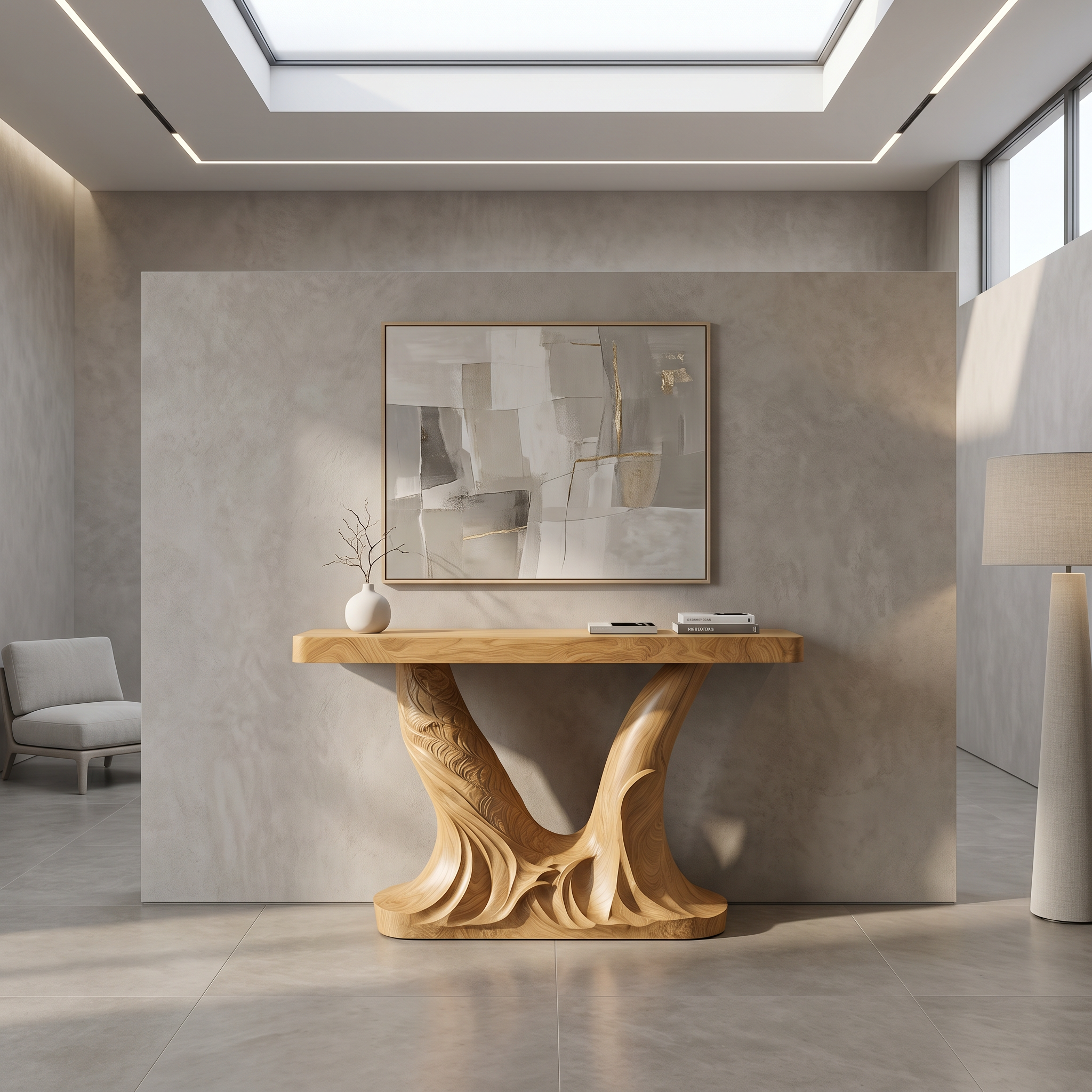Organic Console Table With Sculptural Double Pedestal Base For Entryway - view 5 of 8