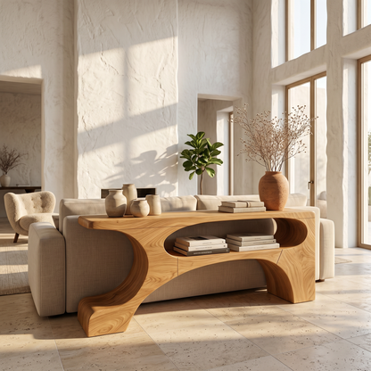 Contemporary Console Table With Organic Pedestal Design For Foyer - view 5 of 8