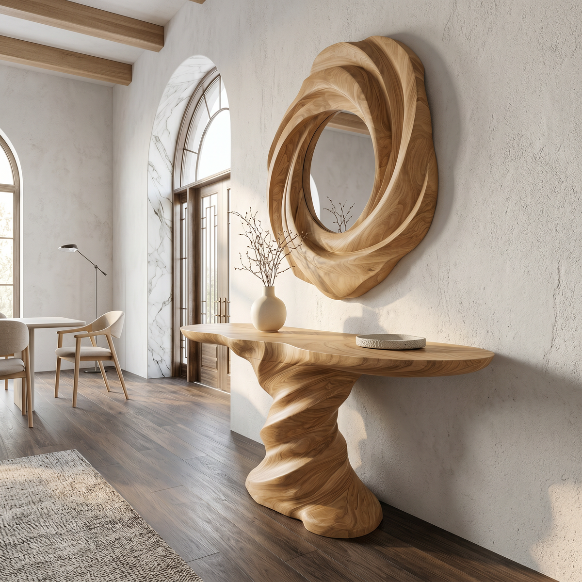 Organic Console Table With Sculptural Helix Base For Entryway - view 4 of 8