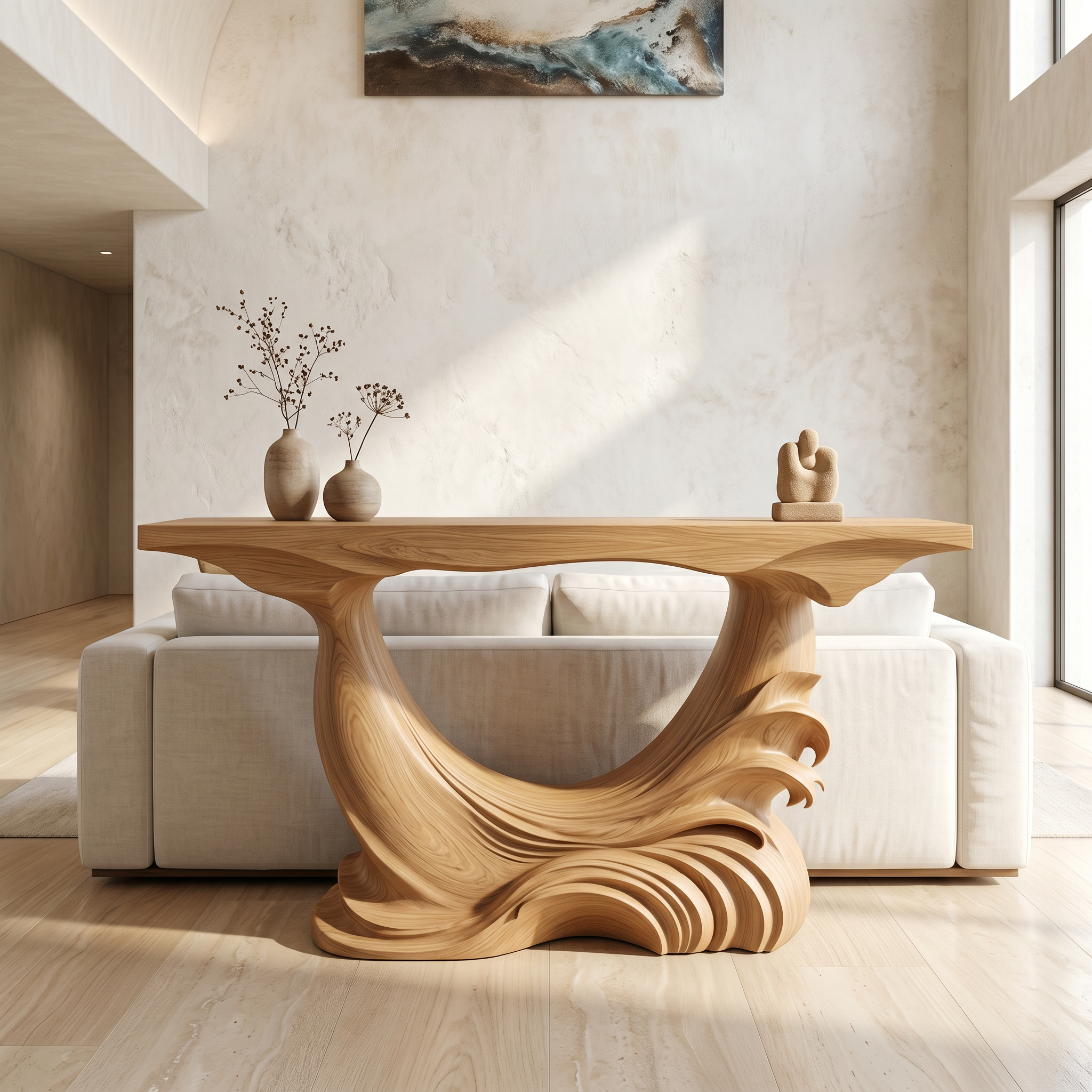 Natural Console Table With Flowing Wood Sculpture For Hallway - view 5 of 8