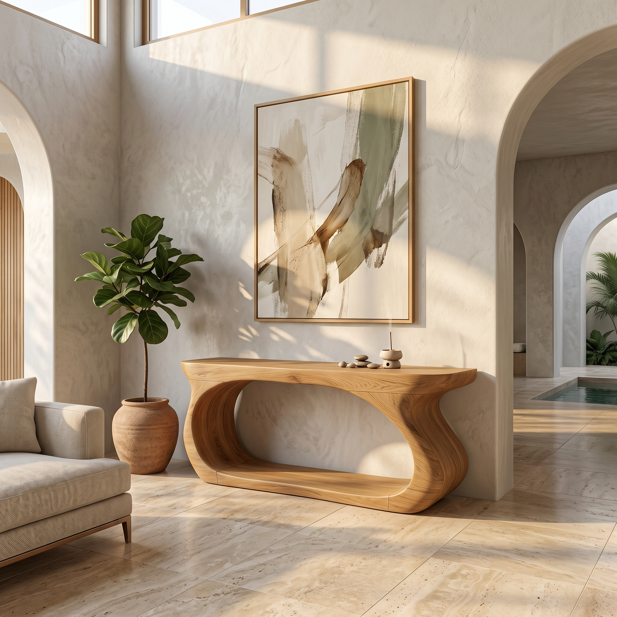 Modern Console Table With Sculptural Circular Form For Entryway - view 5 of 8