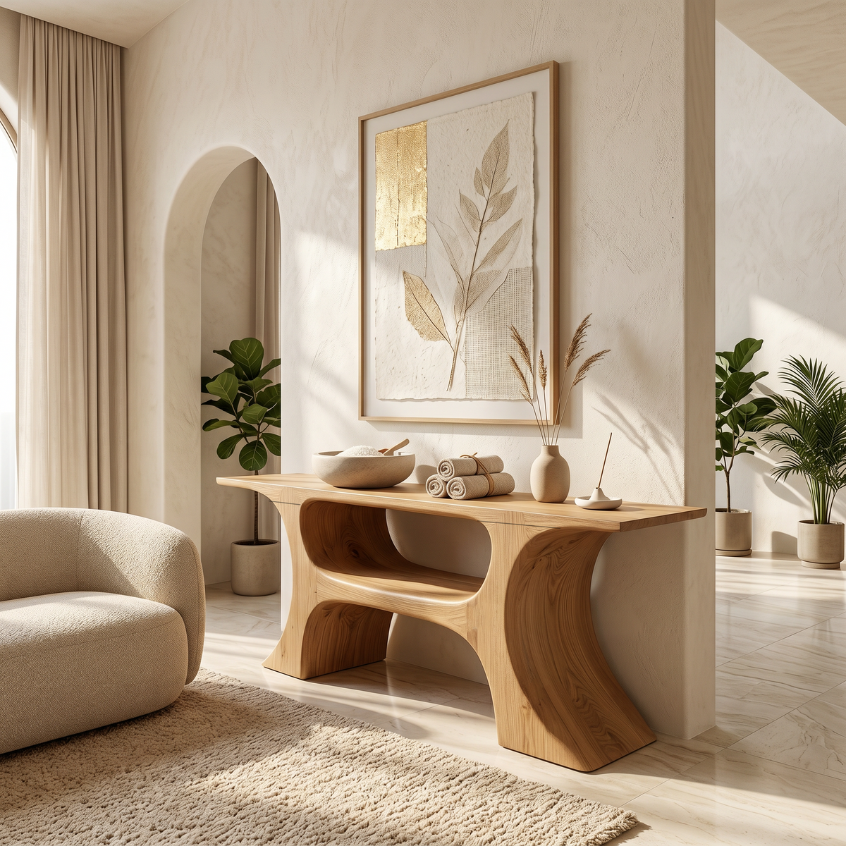 Modern Console Table With Soft Geometric Form For Living Room - view 5 of 8