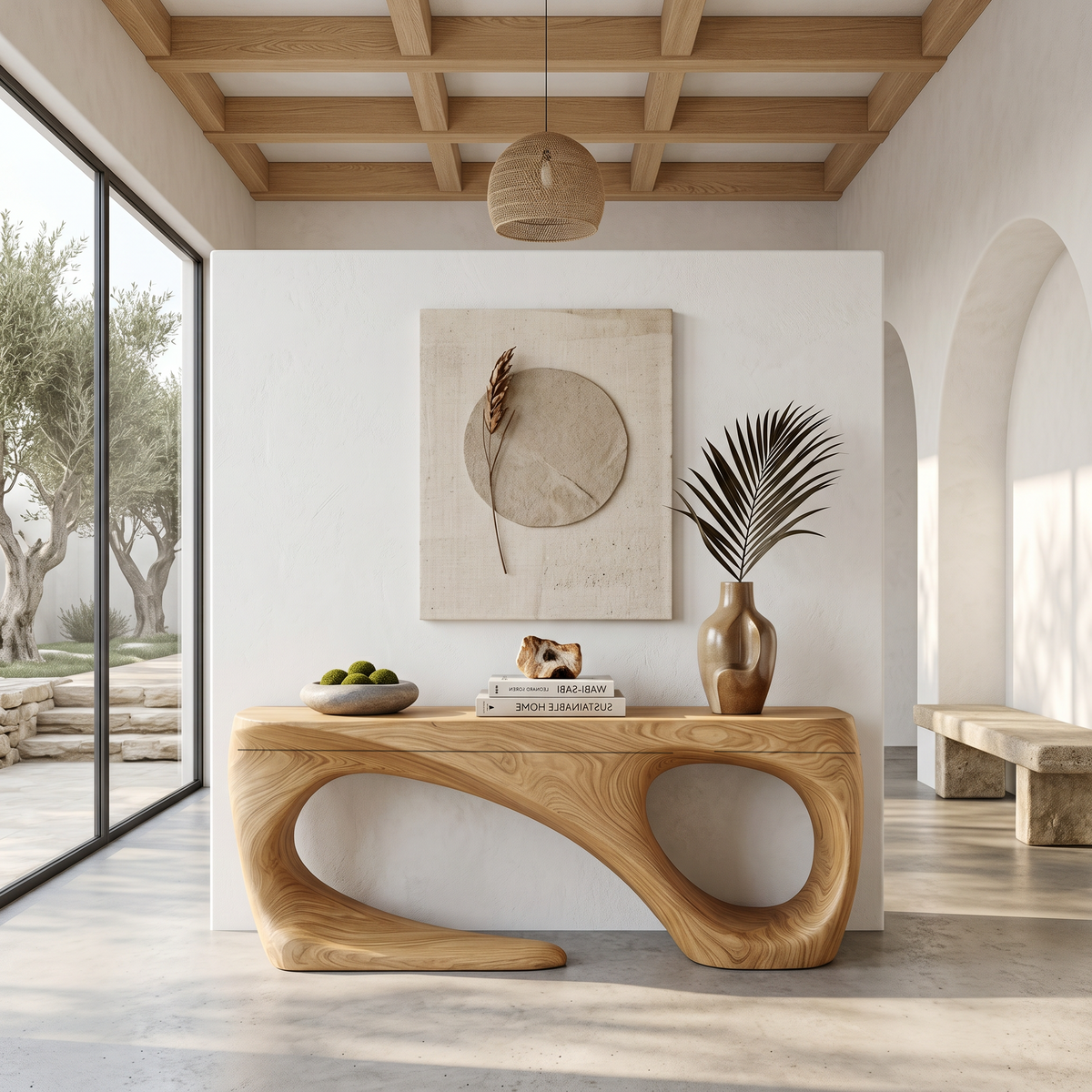 Rustic Console Table With Handcrafted Flowing Design For Living Room - view 5 of 8