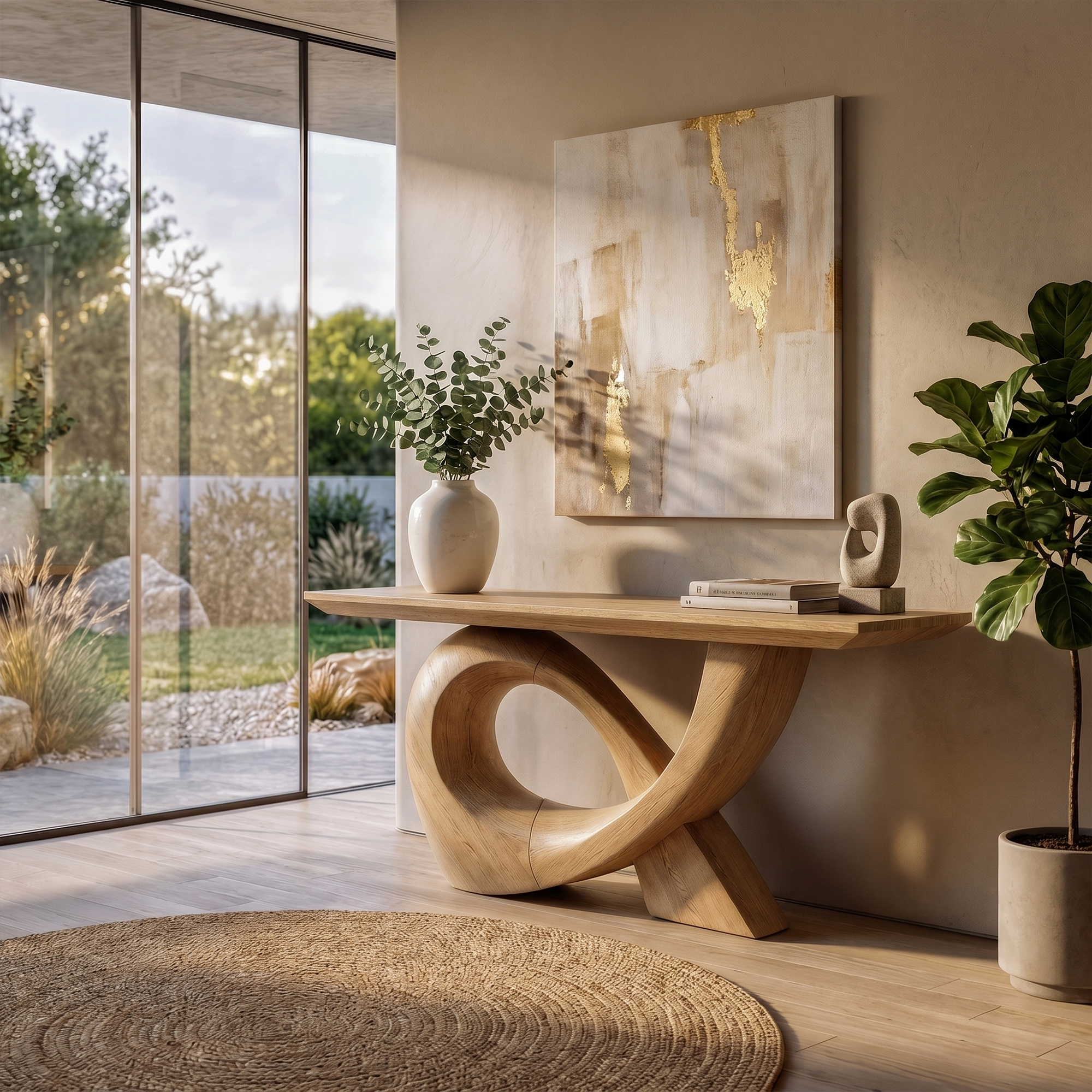 Sculptural Console Table With Flowing Curved Wood Base For Entryway And Living Room - view 5 of 8