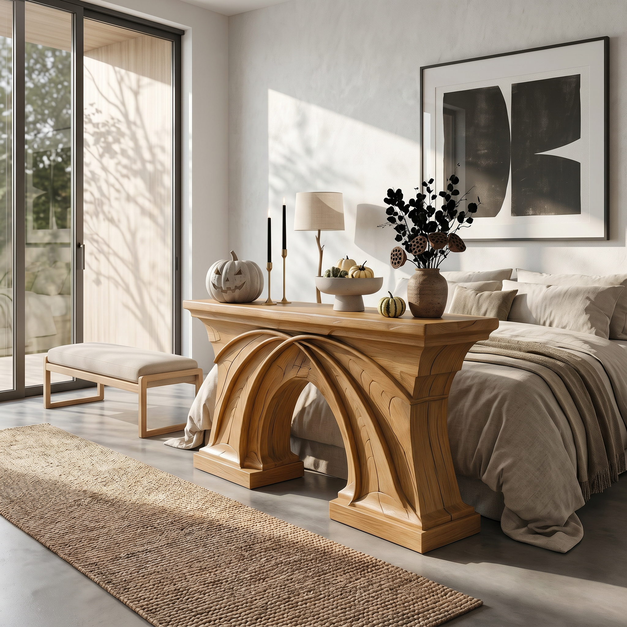 Rustic Console Table Handcrafted Flowing Sculptural Design For Living Room Entryway - view 5 of 8