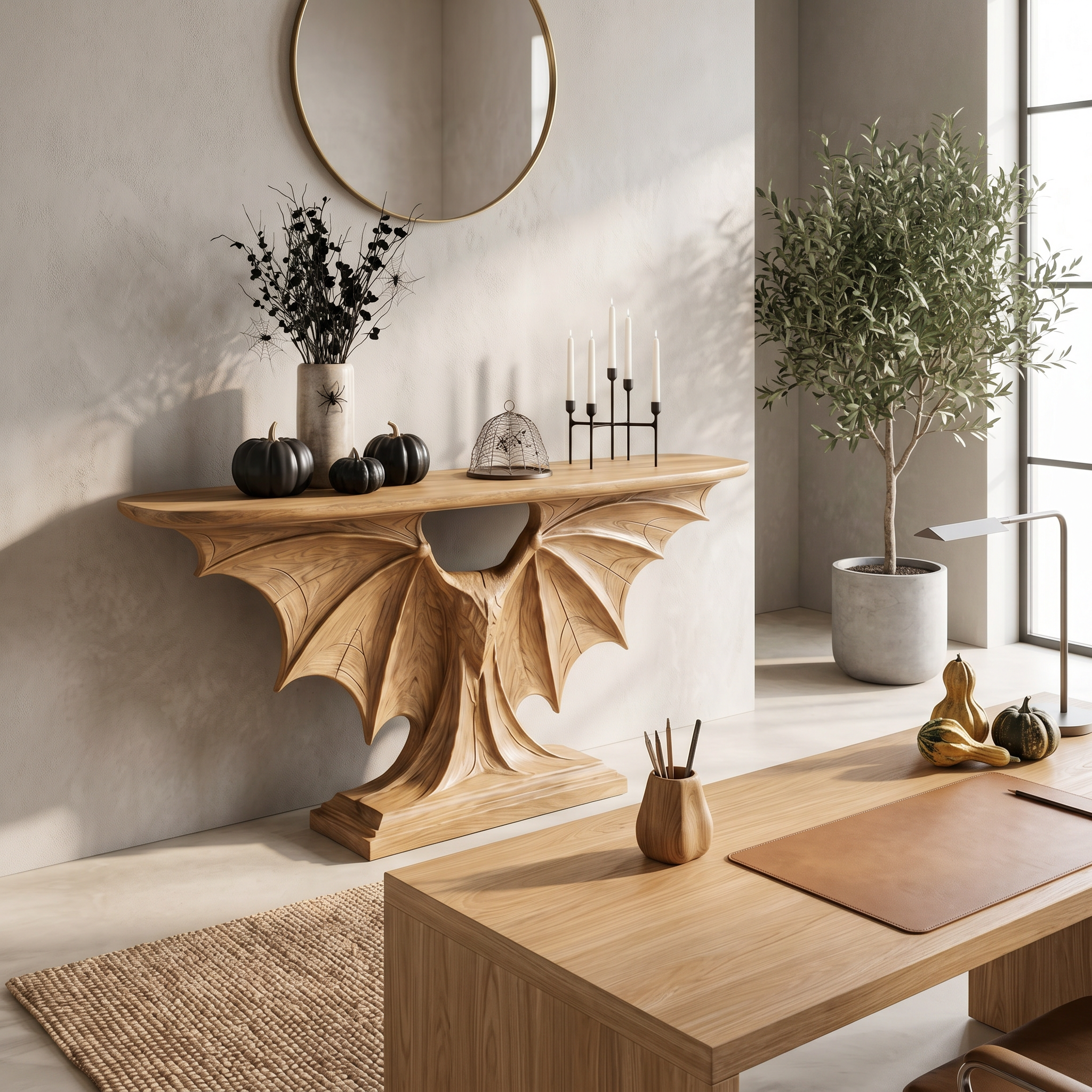Modern Console Table Handcrafted Sculptural Design For Living Room Entryway - view 5 of 8