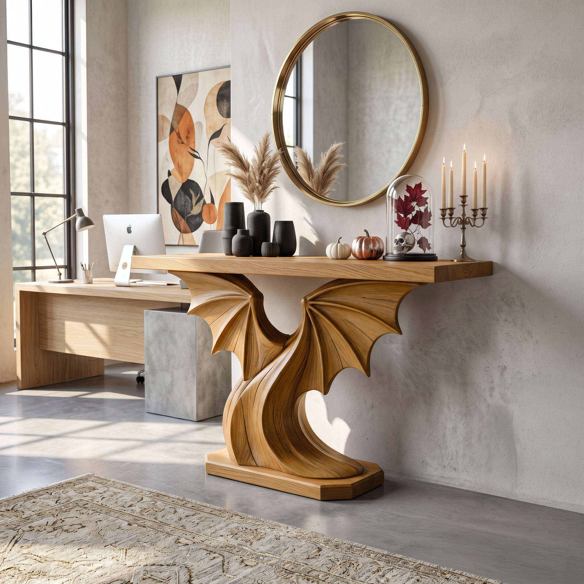 Modern Console Table Handcrafted Organic Sculptural Design For Entryway Hallway - view 5 of 8