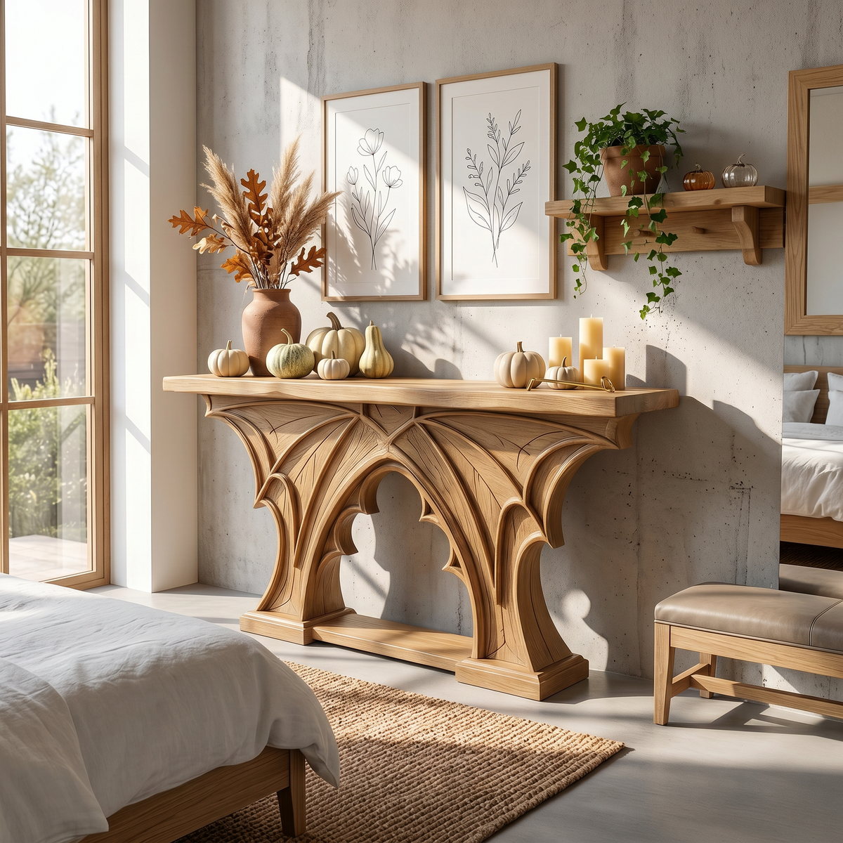 Rustic Console Table Handcrafted Live Edge Design For Hallway - view 5 of 8