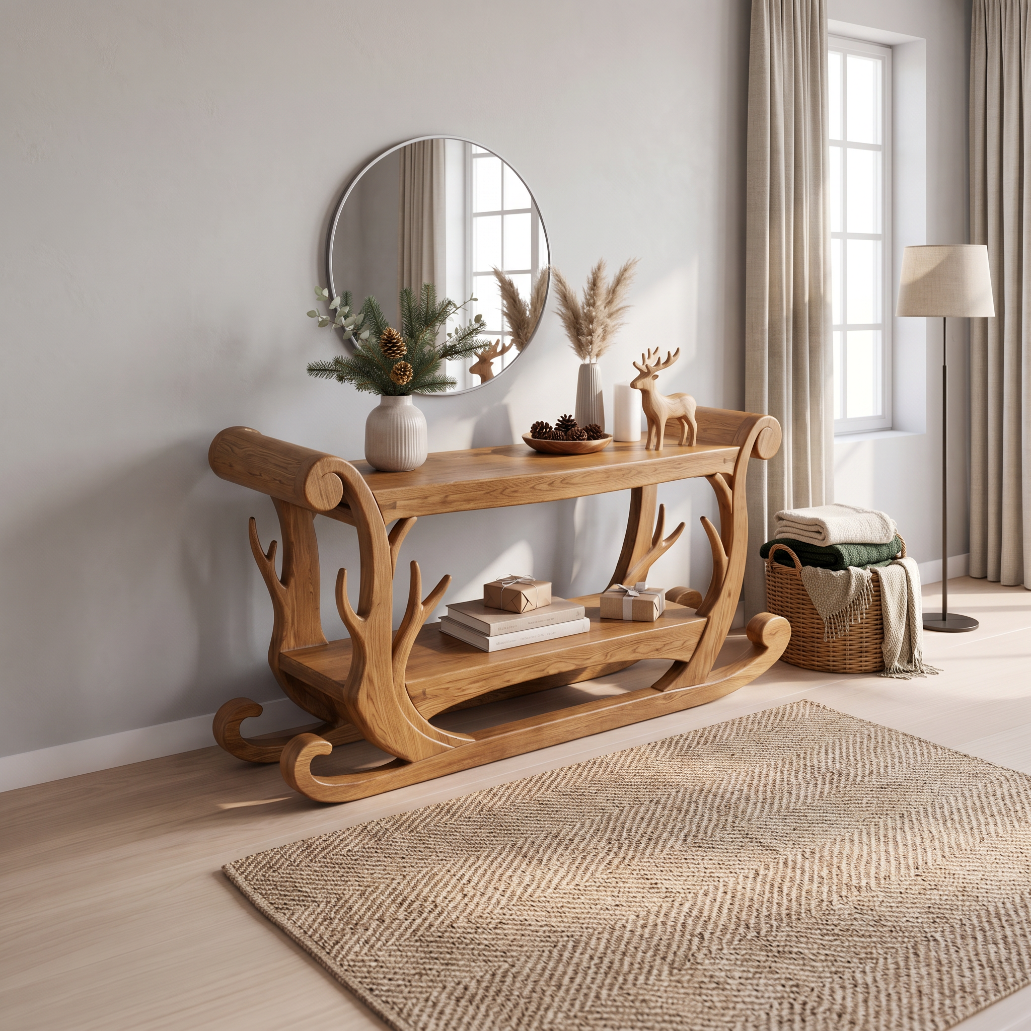 Sculptural Console Table Handcrafted Curved Wood Design For Entryway Hallway - view 5 of 8
