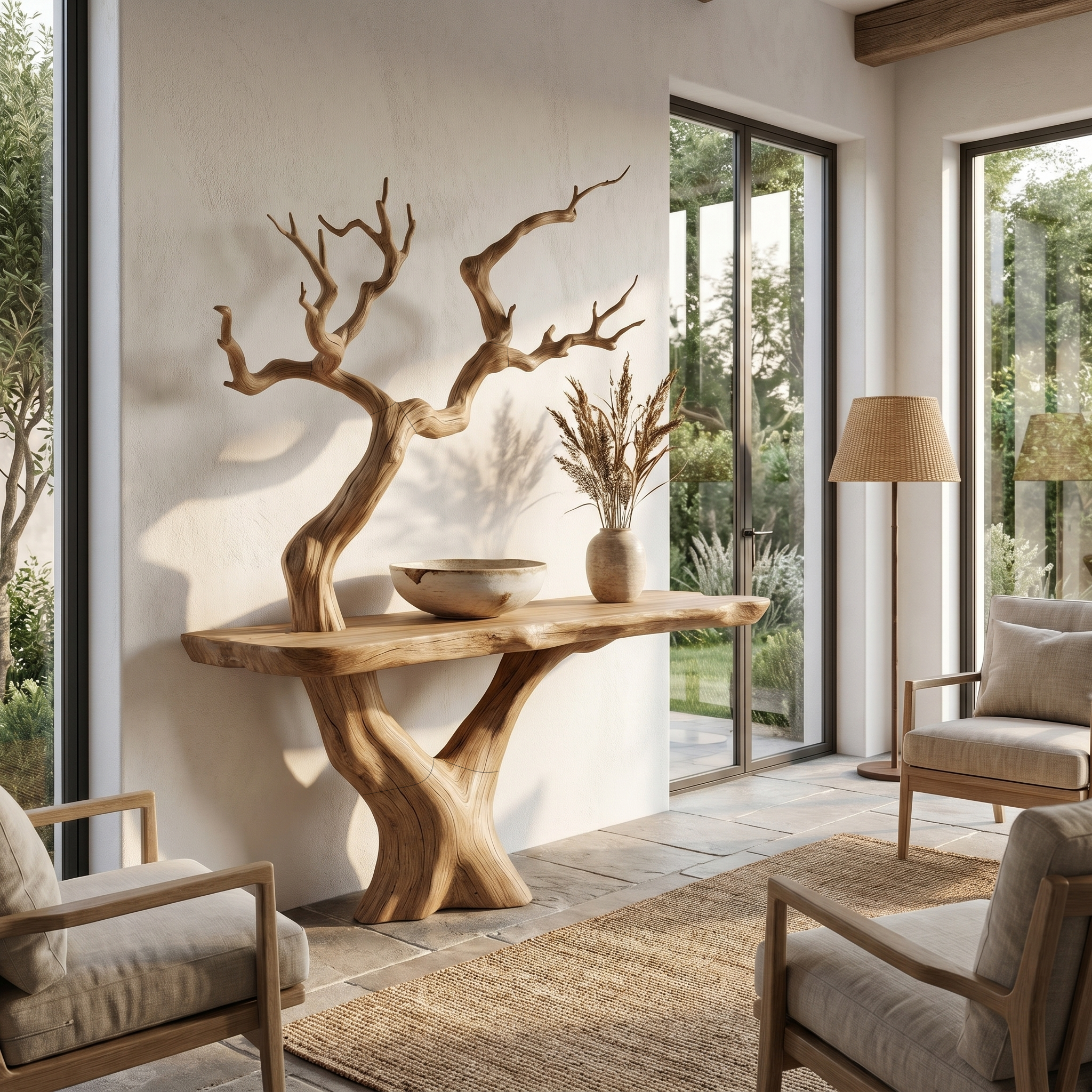 Rustic Console Table With Sculptural Tree Branch Base And Live Edge Wood Top For Entryway And Living Room - view 5 of 8