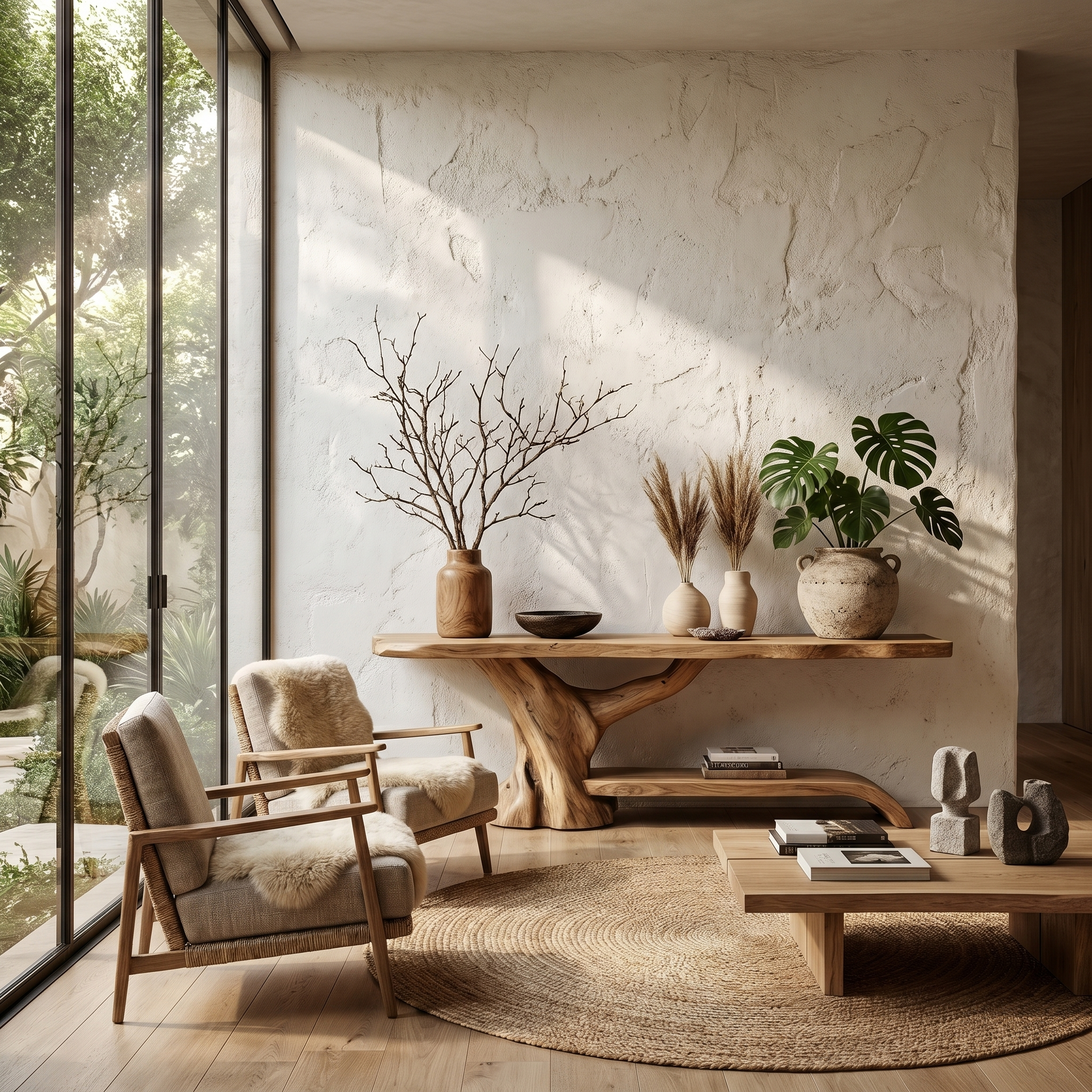 Rustic Live Edge Console Table With Natural Tree Form Base For Living Room - view 5 of 8