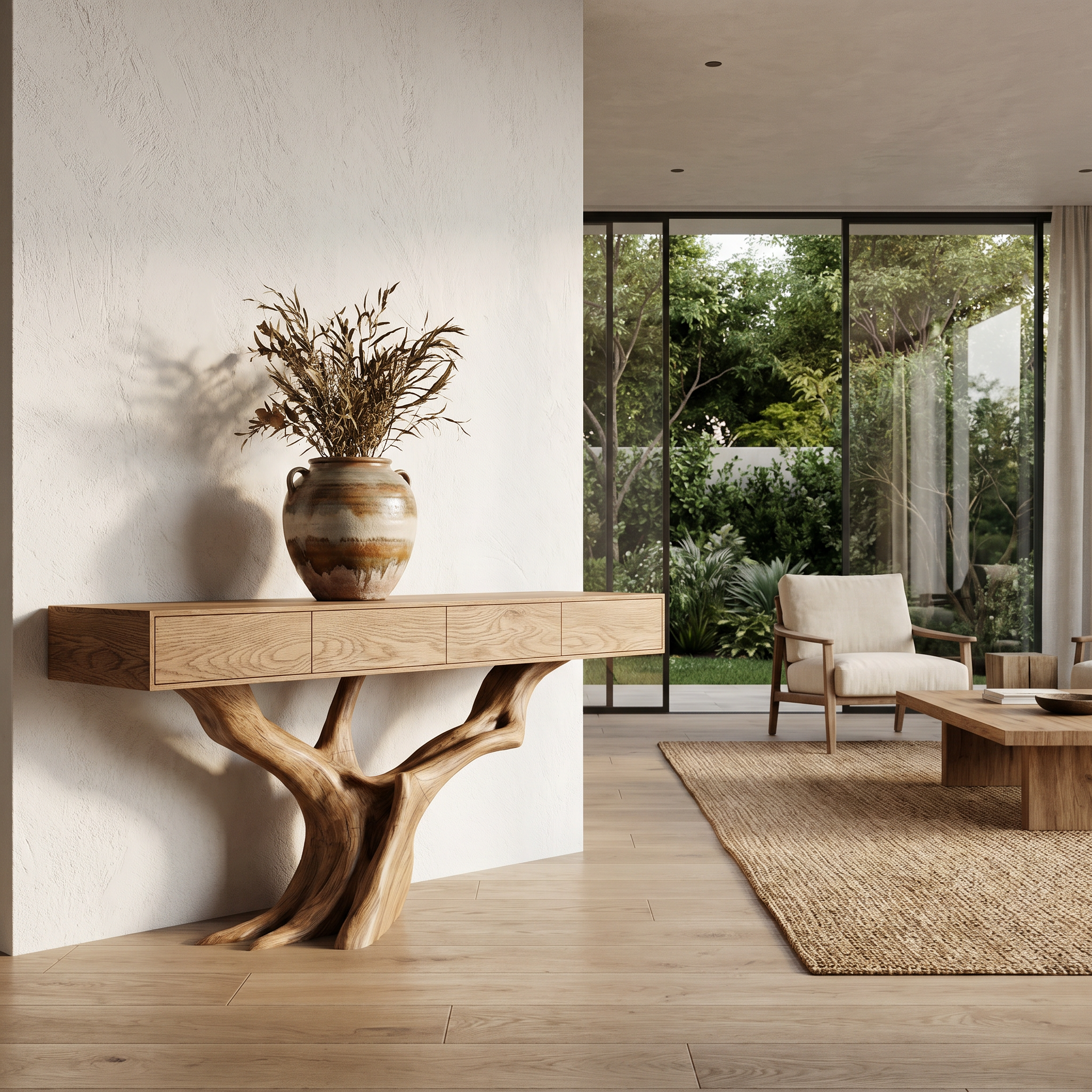 Rustic Live Edge Console Table With Sculptural Tree Branch Base For Entryway And Living Room - view 5 of 8
