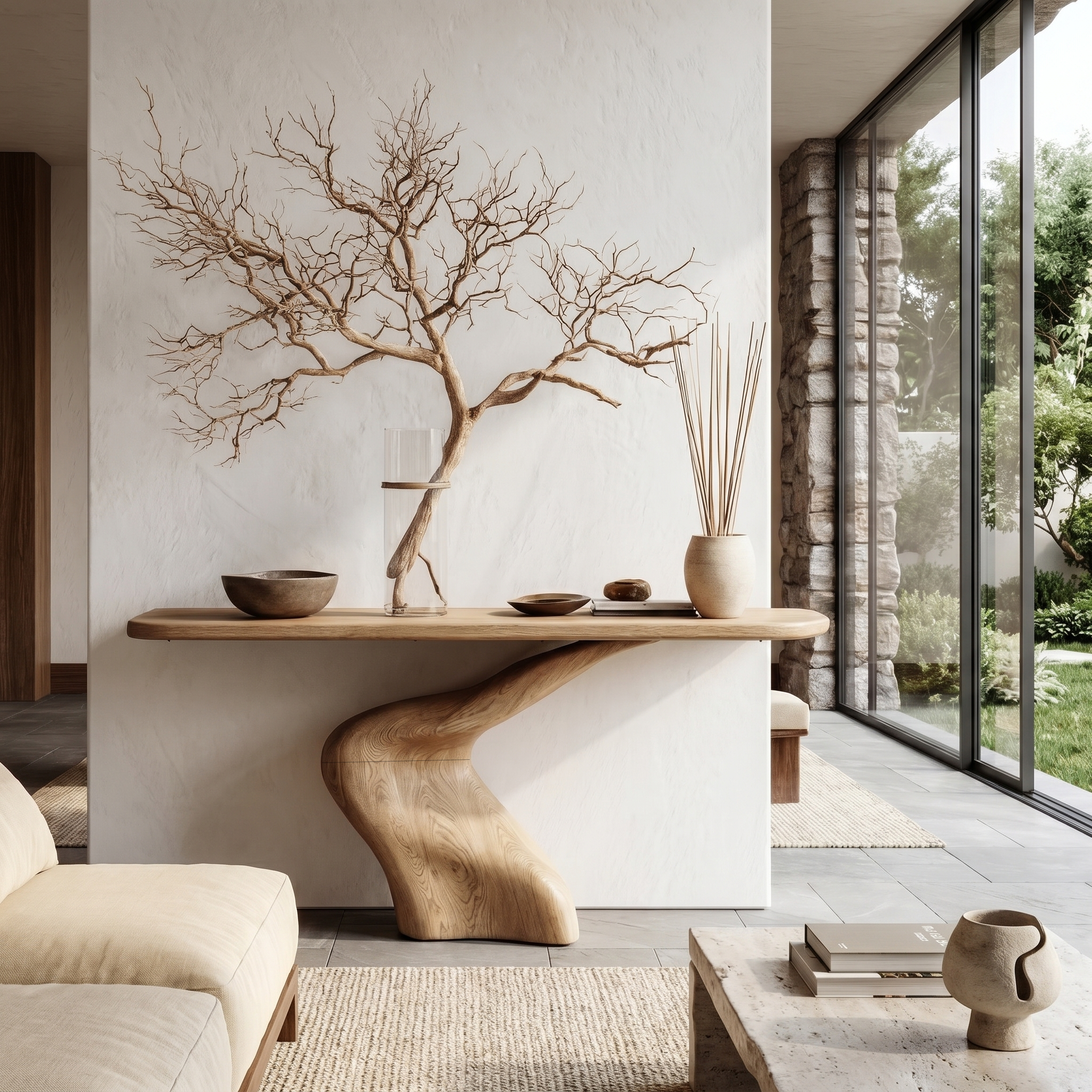 Organic Console Table With Sculptural Twisted Solid Wood Base For Entryway And Living Room - view 5 of 8
