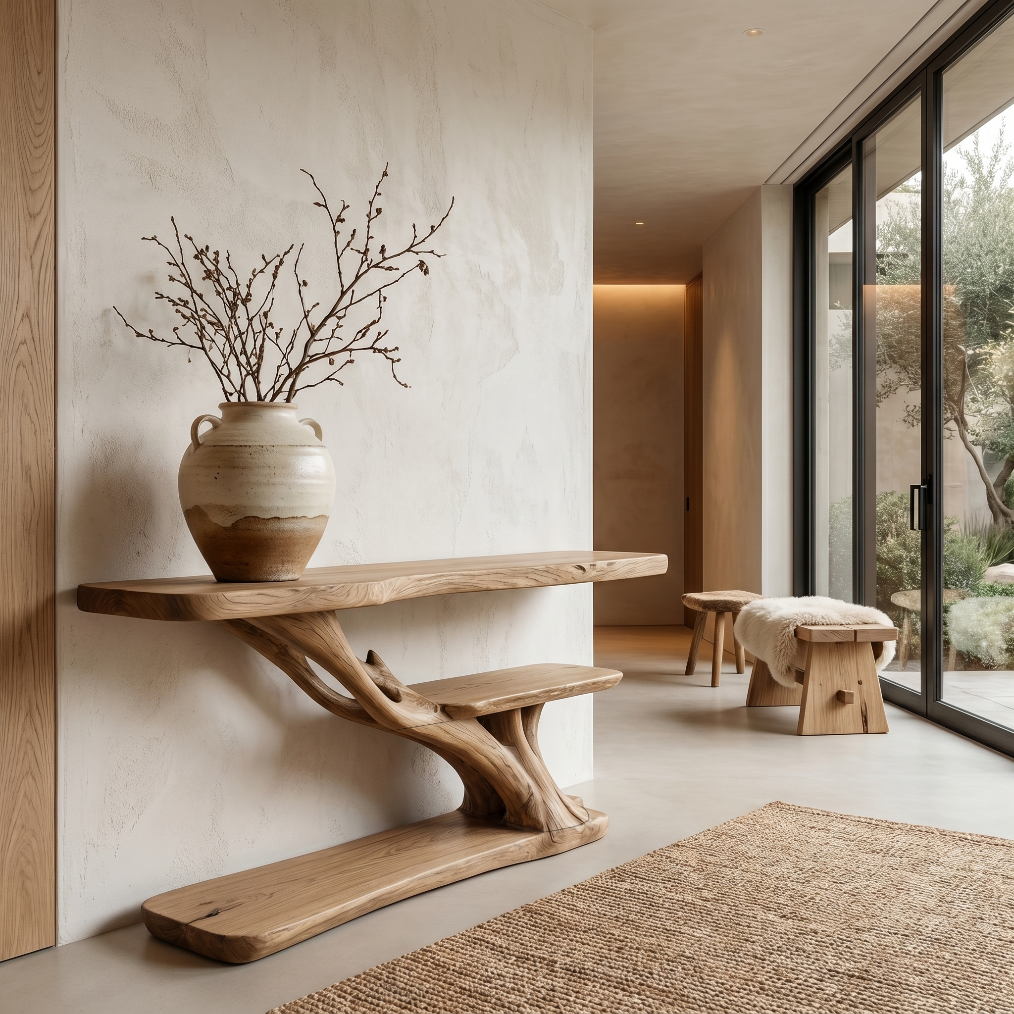 Organic Sculptural Console Table With Handcrafted Wood Base For Hallway - view 5 of 8
