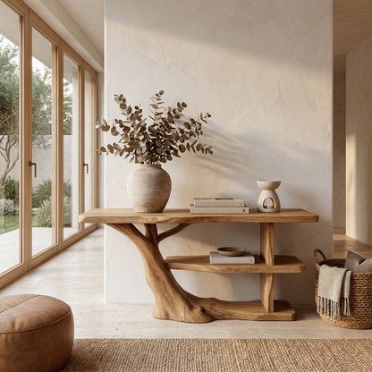 Modern Console Table With Flowing Wood Pedestal Base For Entryway - view 5 of 8
