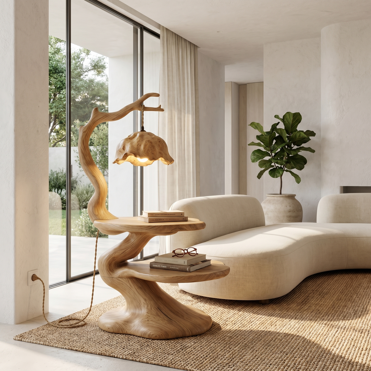 Rustic Beside Table With Tree Root Design And Hanging Lamp For Living Room - view 5 of 8