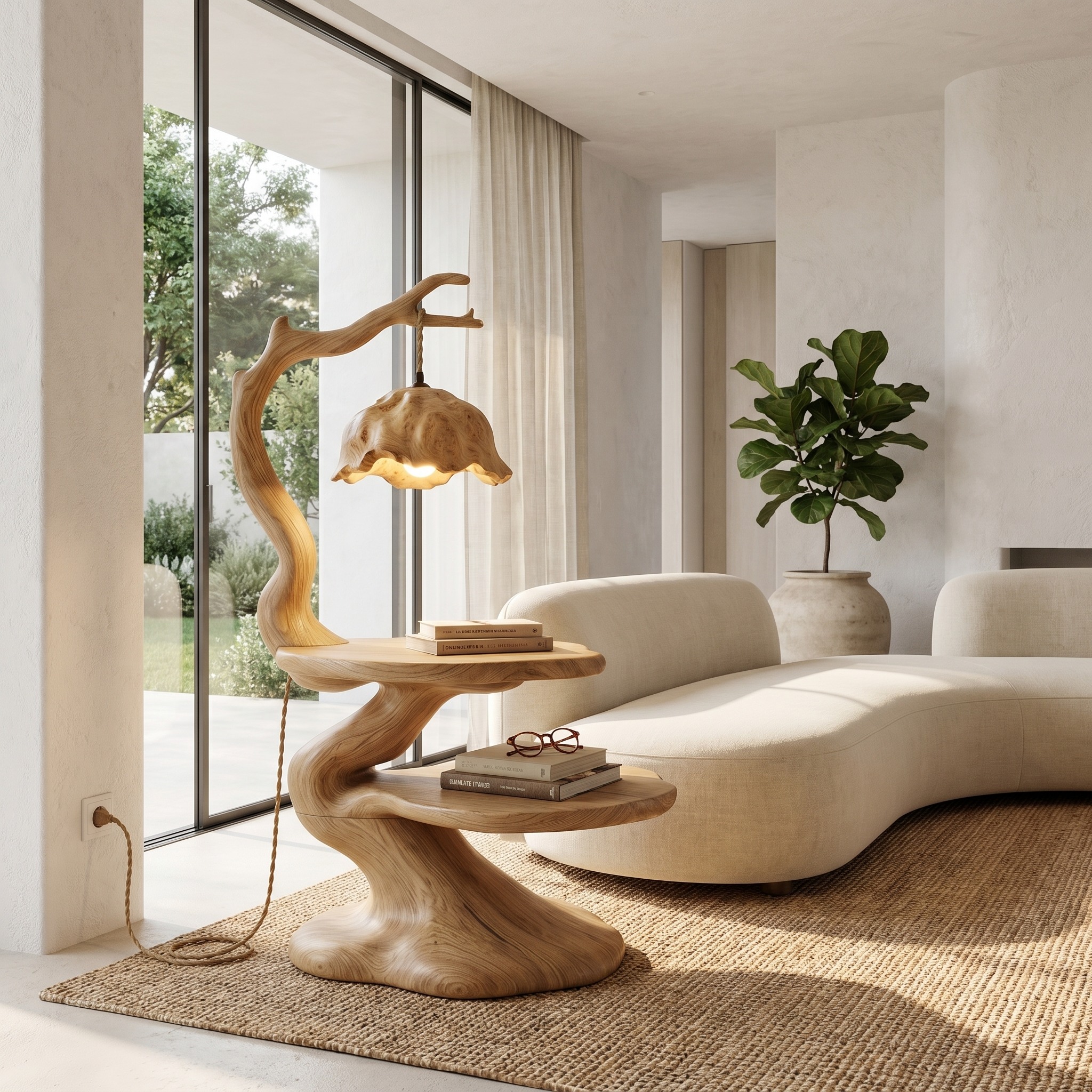 Rustic Beside Table With Tree Root Design And Hanging Lamp For Living Room - view 5 of 8