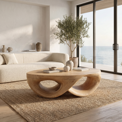 Organic Sculptural Coffee Table With Flowing Solid Wood Silhouette For Living Room - view 5 of 8