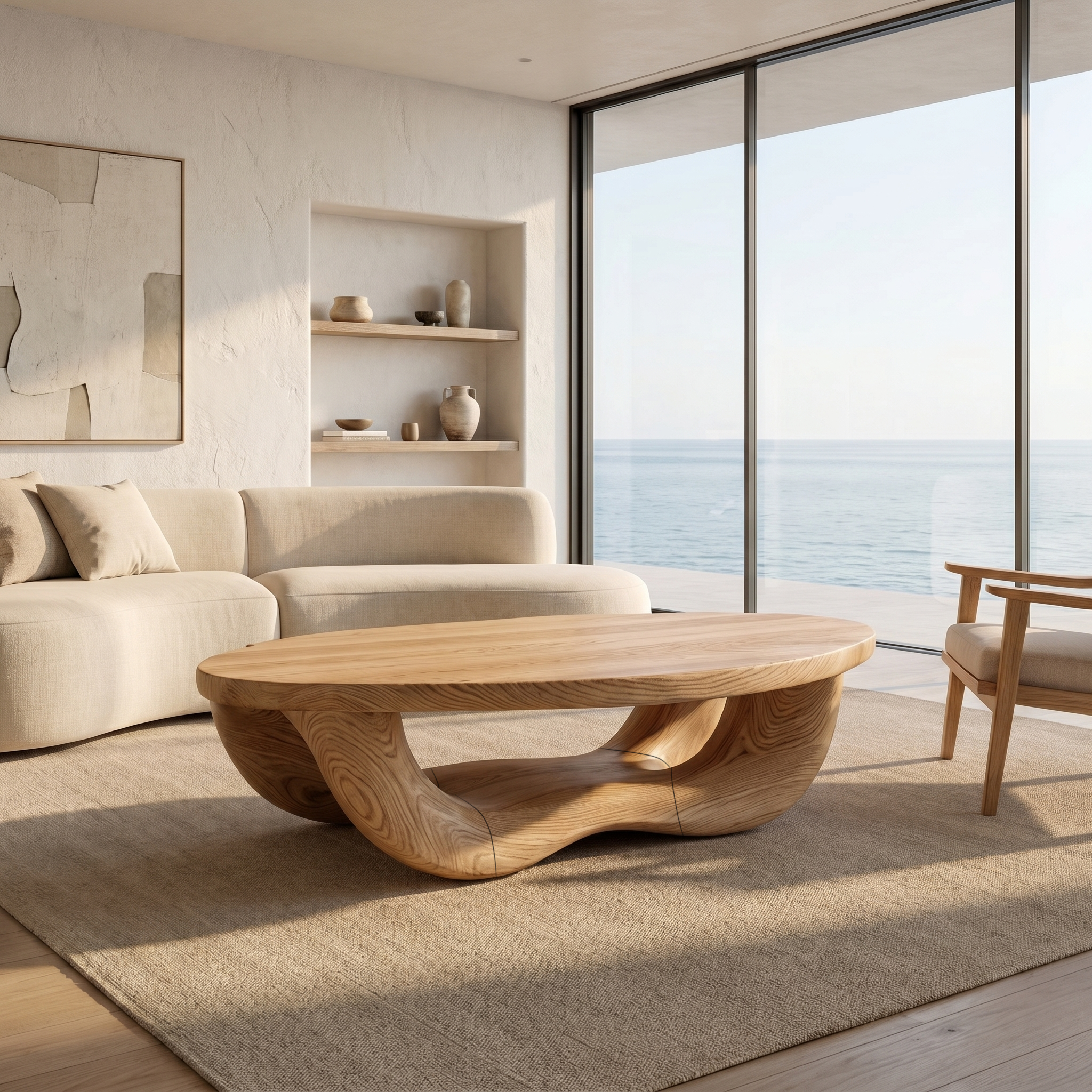 Modern Organic Coffee Table With Handcrafted Curved Wood Design For Living Room - view 5 of 8