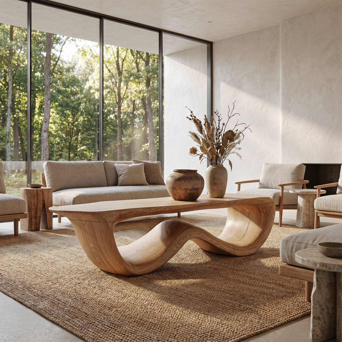 Contemporary Coffee Table With Flowing Solid Wood Silhouette For Living Room - view 5 of 8
