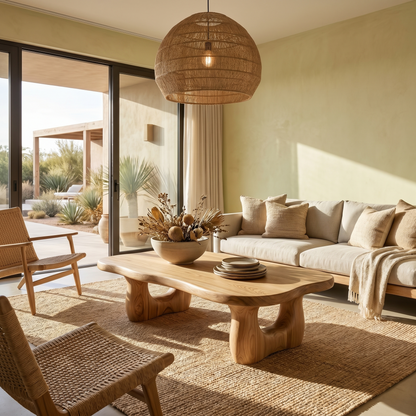 Rustic Wooden Coffee Table Natural Statement Furniture For Living Room - view 5 of 8