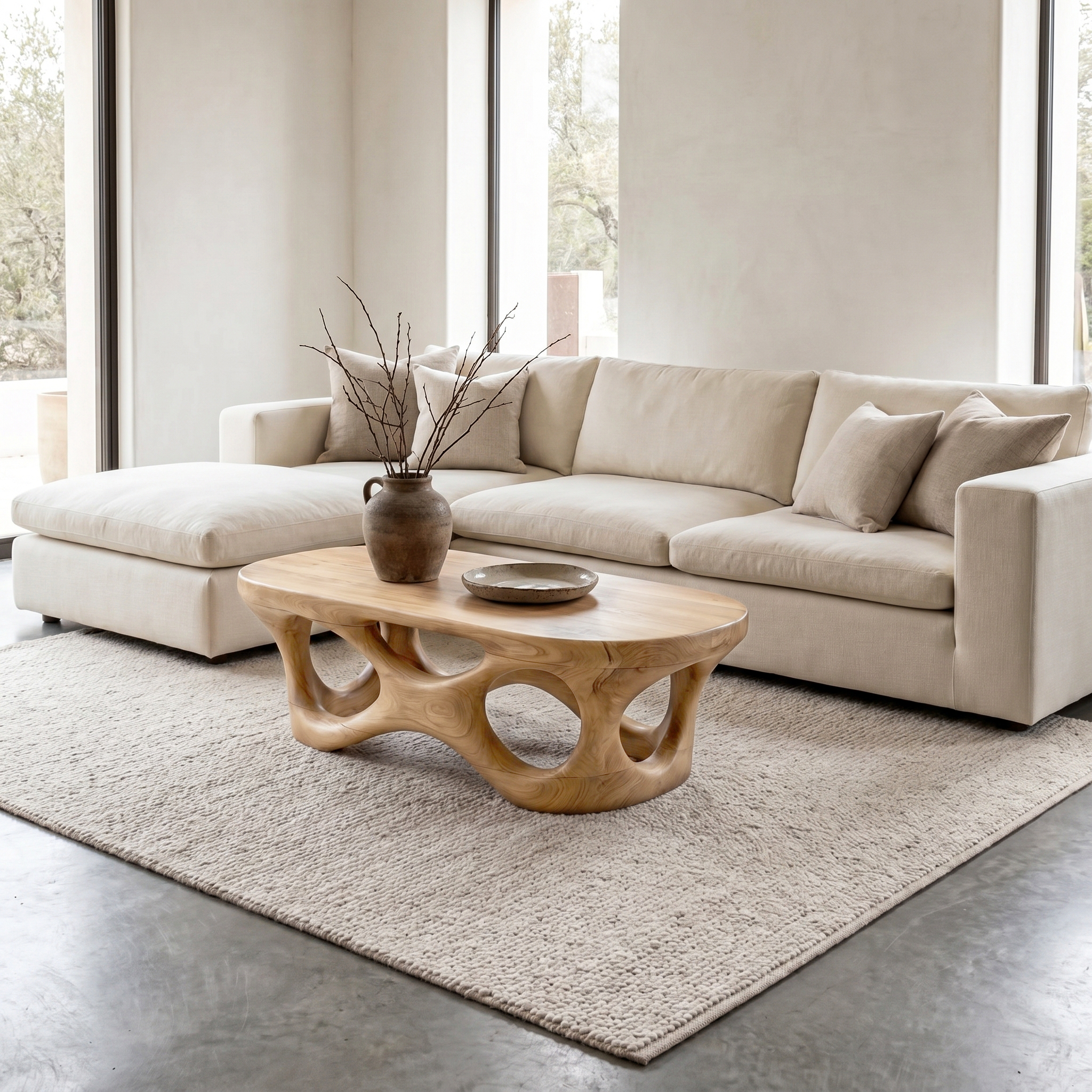 Sculptural Coffee Table With Interlocking Wood Base For Living Room - view 5 of 8