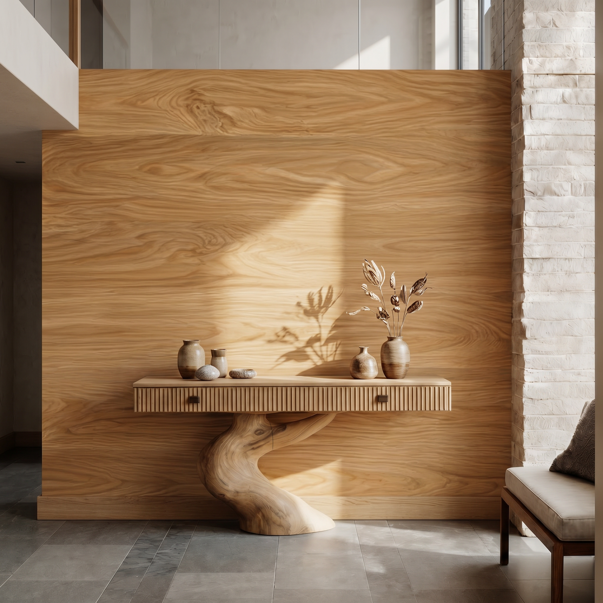 Rustic Console Table With Integrated Drawers And Artistic Tree Root Pedestal For Living Room - view 5 of 8