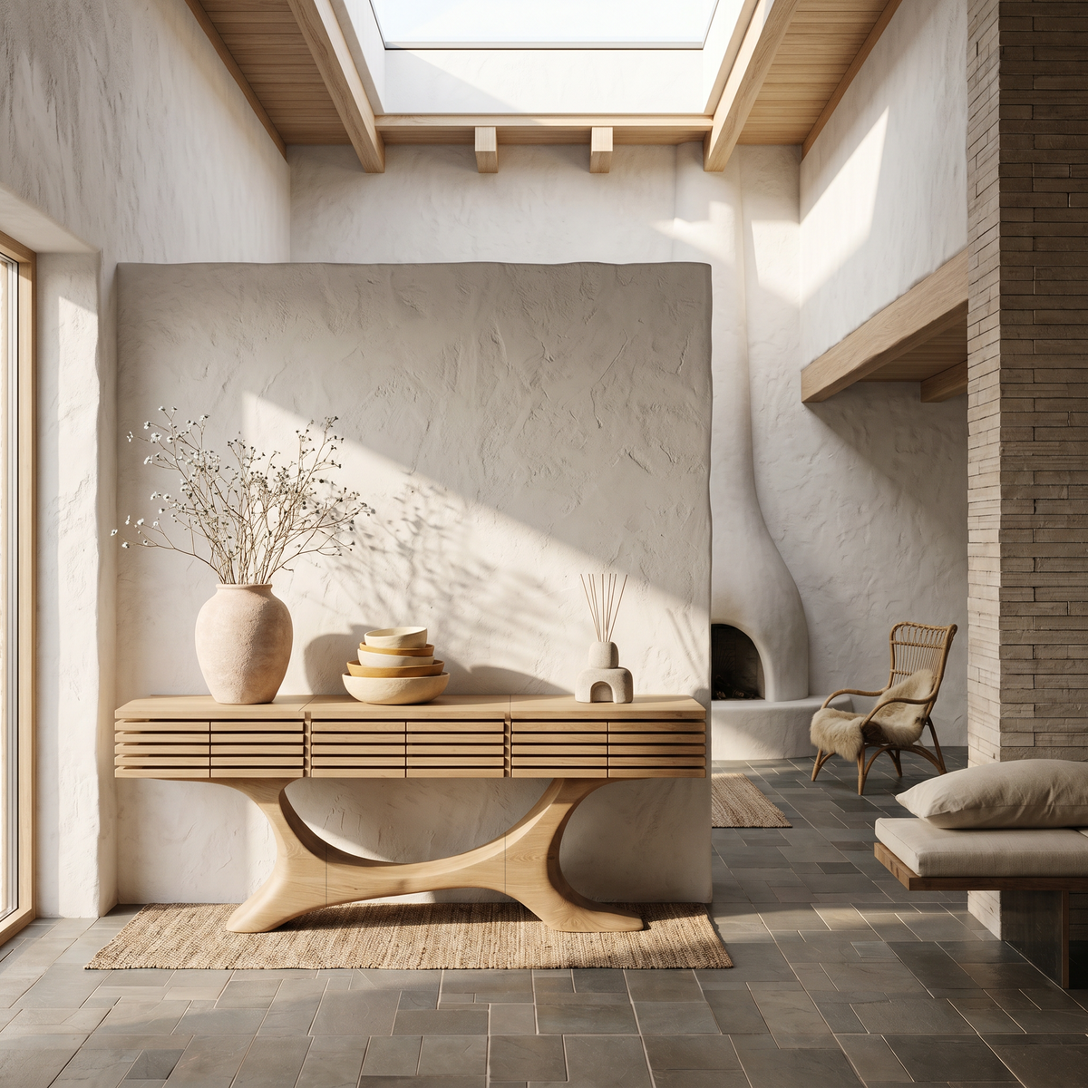 Contemporary Console Table With Curved Tree Trunk Base And Built In Storage Drawers For Living Room - view 5 of 8