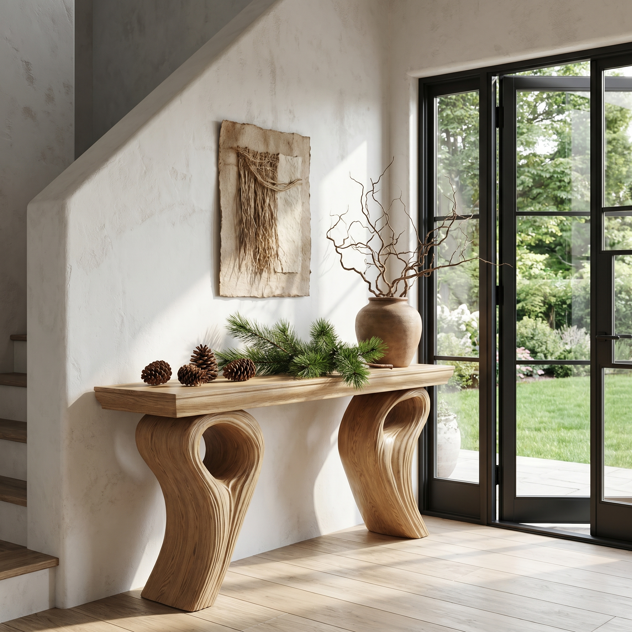Rustic Organic Storage Console Table With Tree Inspired Base For Hallway And Living Room - view 5 of 8