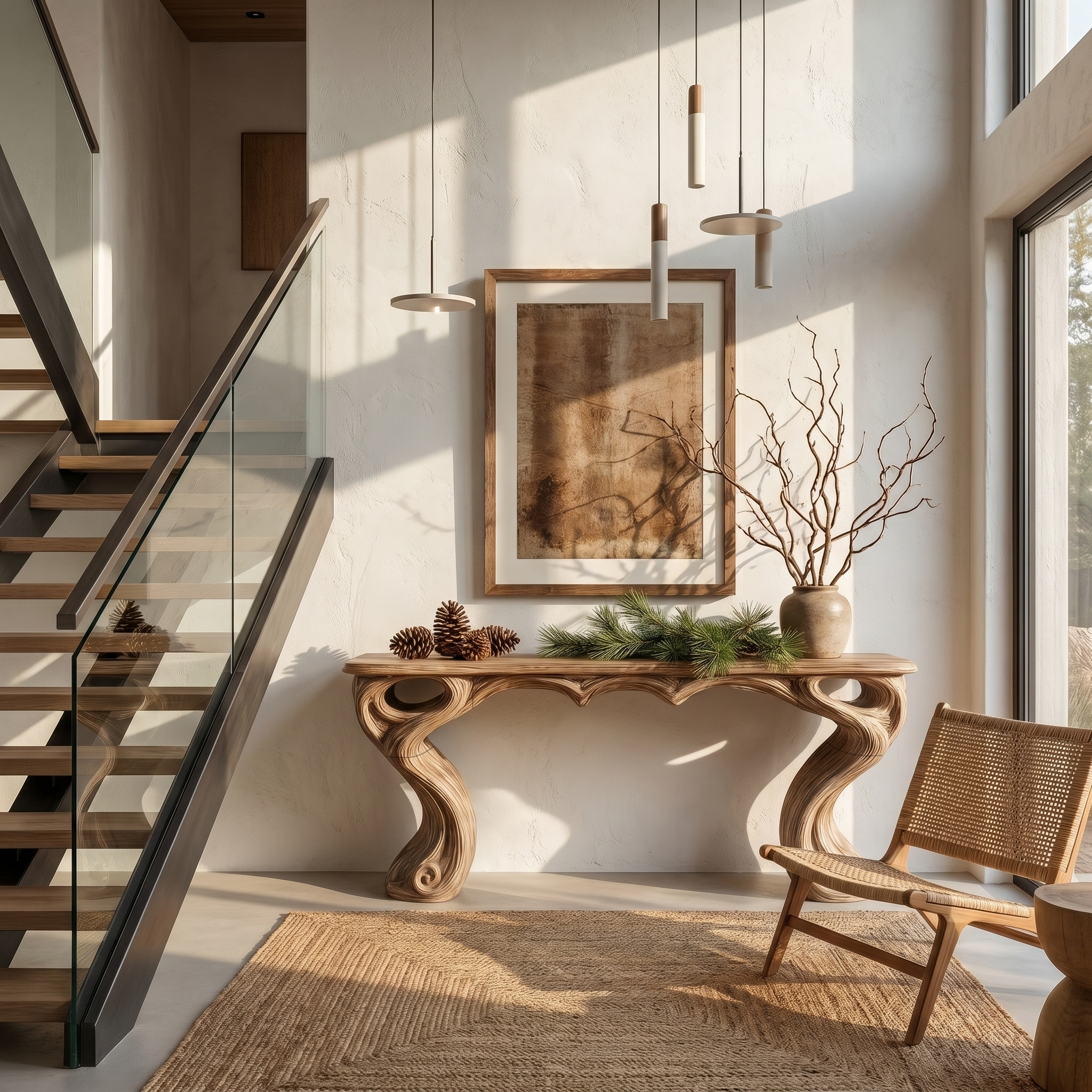 Organic Console Table With Hidden Drawers For Entryway Living Room And Hallway - view 5 of 8