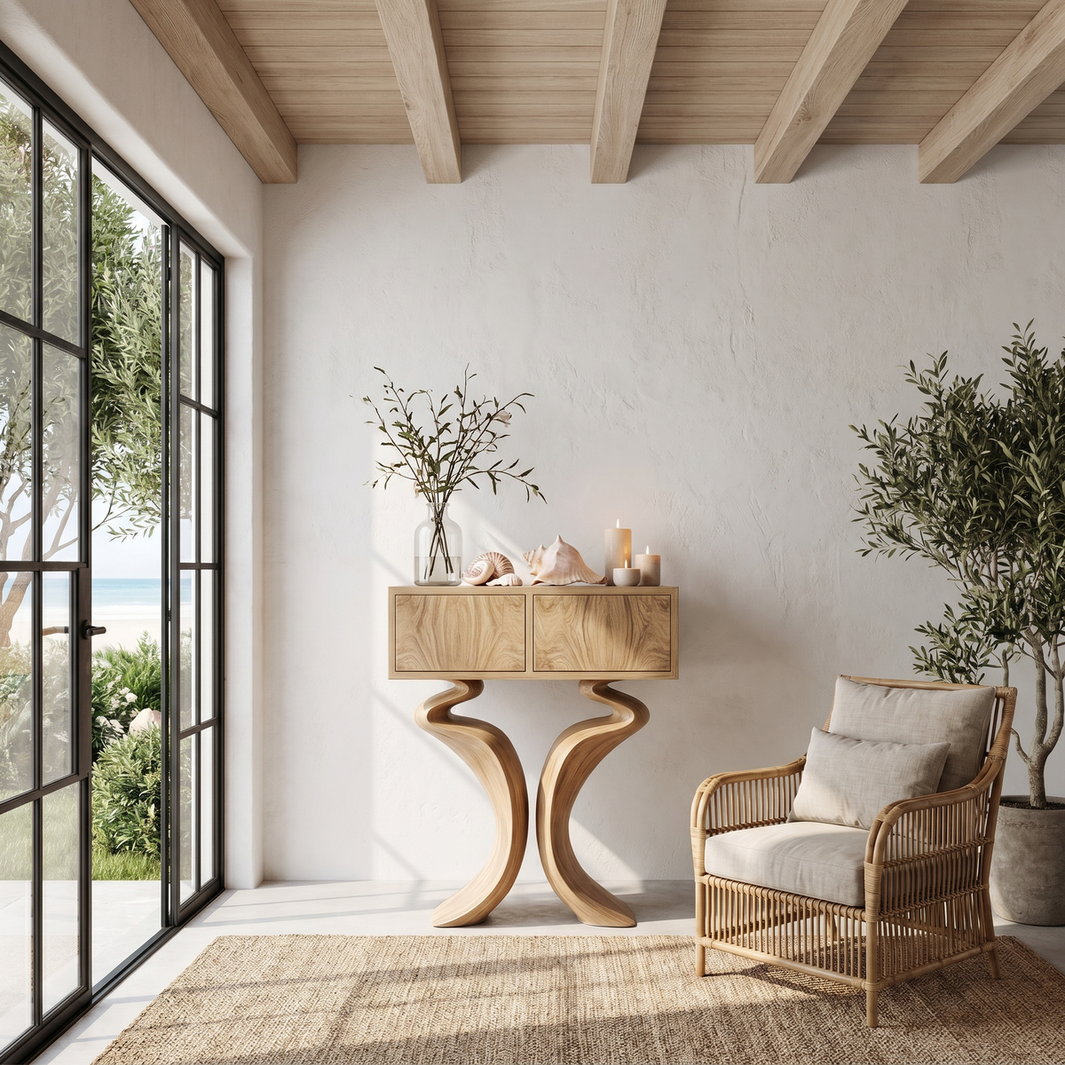 Organic Console Table With Hidden Storage Cabinet For Living Room And Entryway - view 5 of 8