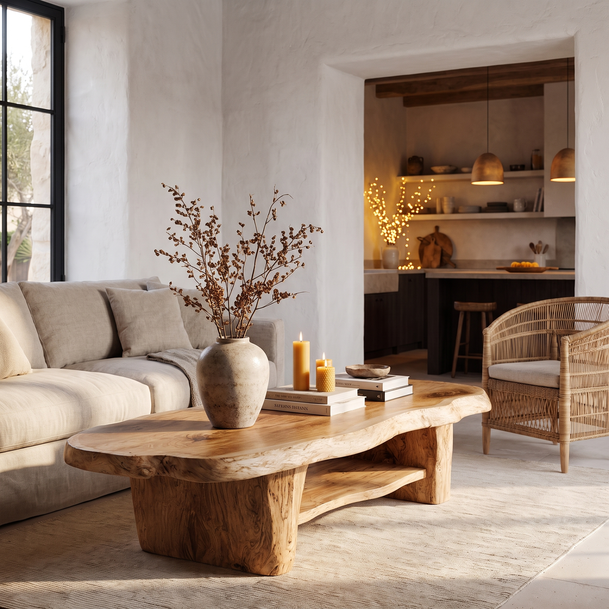 Nature Inspired Coffee Table With Sculptural Wood Base For Living Room - view 5 of 8