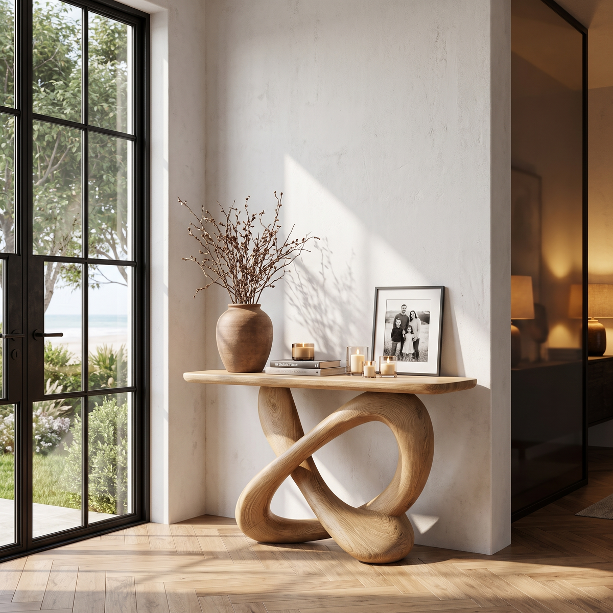 Modern Console Table With Twisted Ribbon Wood Base For Entryway - view 4 of 8